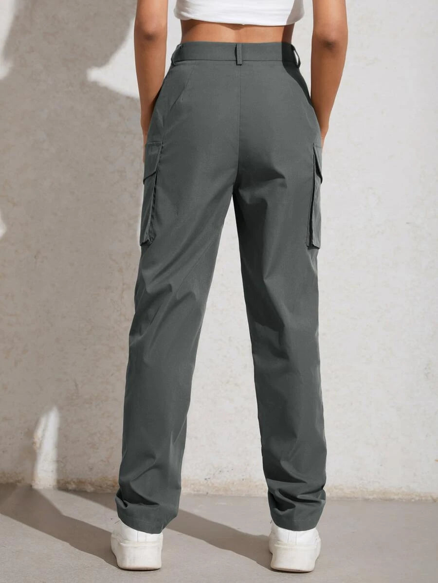 High Waisted Flap Pocket Zip Fly Pants – full length outfit view