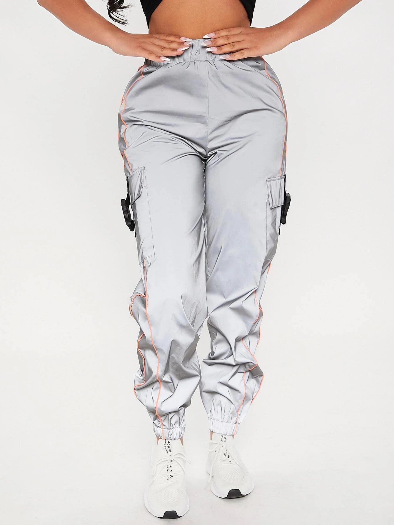 Flap Pocket Buckle Cargo Pants – side profile view
