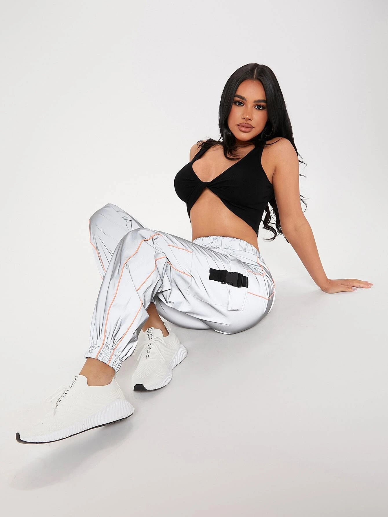 Flap Pocket Buckle Cargo Pants – full length outfit view