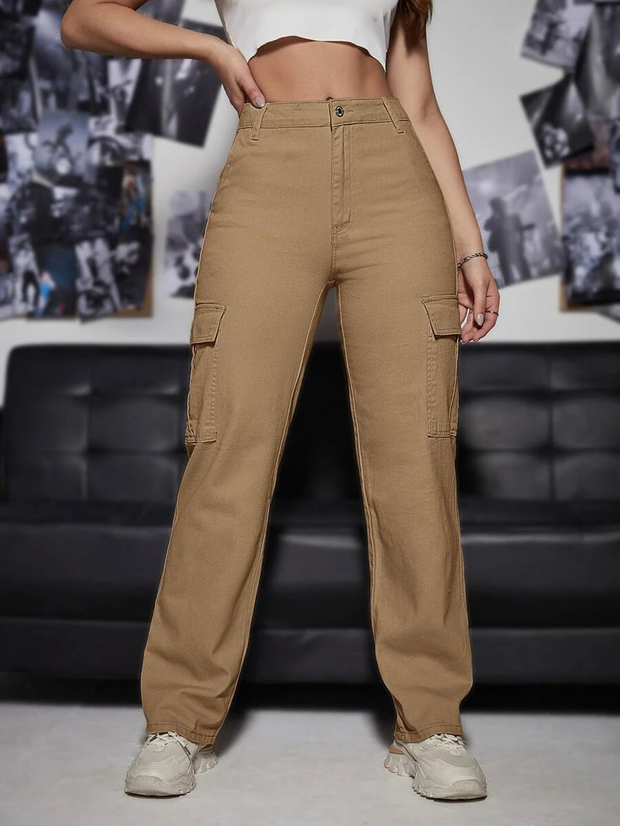 Denim High Waist Cargo Jeans – side profile view
