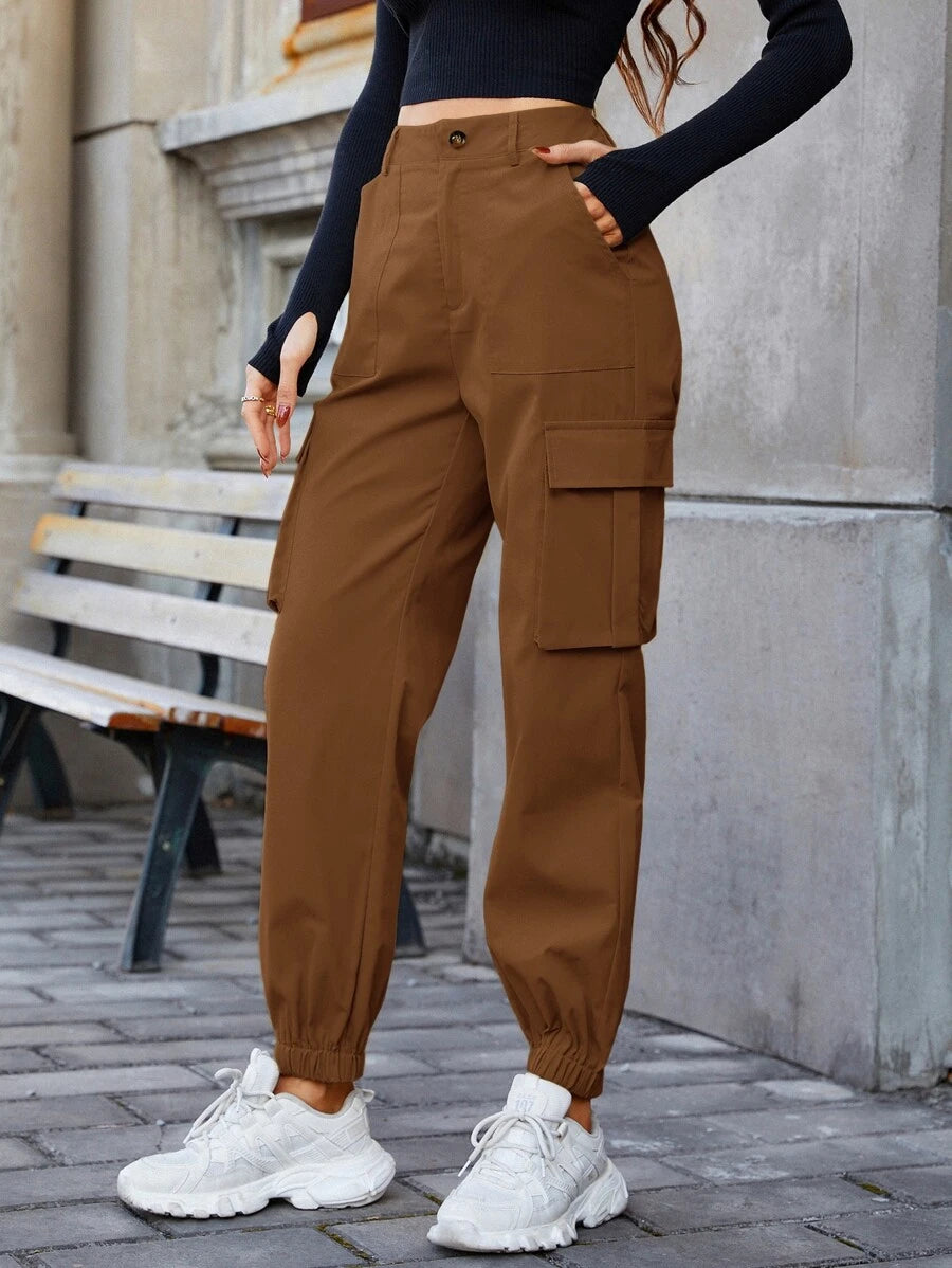 Solid Casual Slant Pocket Cargo Pants – lifestyle view 41