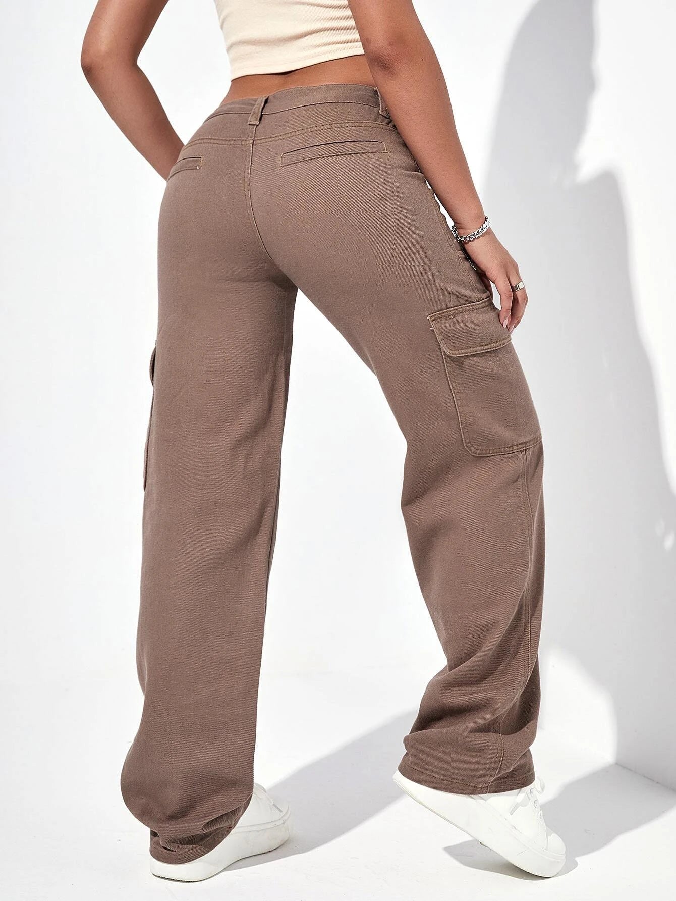 Plain Flap Pocket Cargo Jeans in Green #ns-8 – styled outfit view