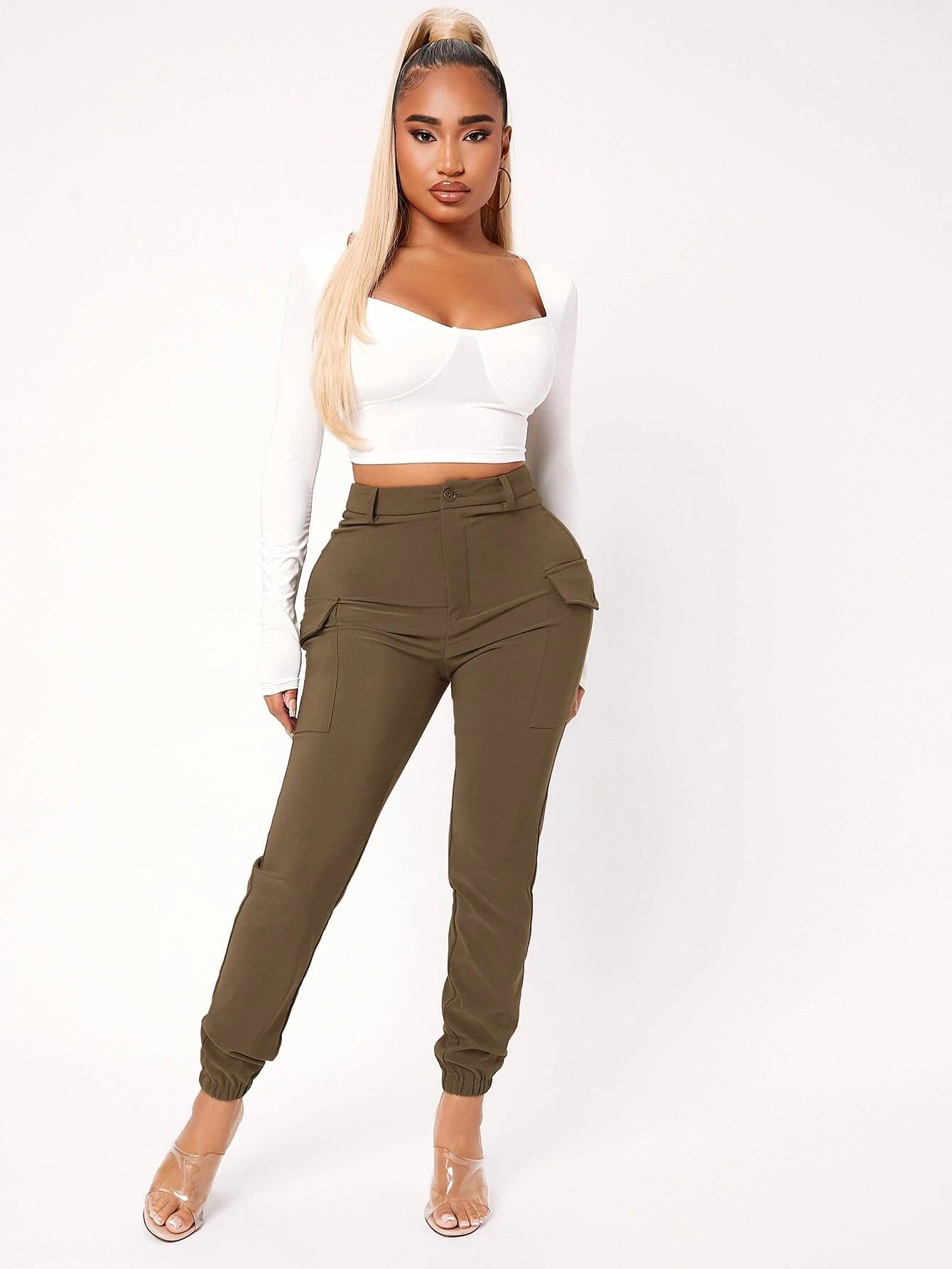 High Waist Flap Pocket Pants in Black – lifestyle view 11