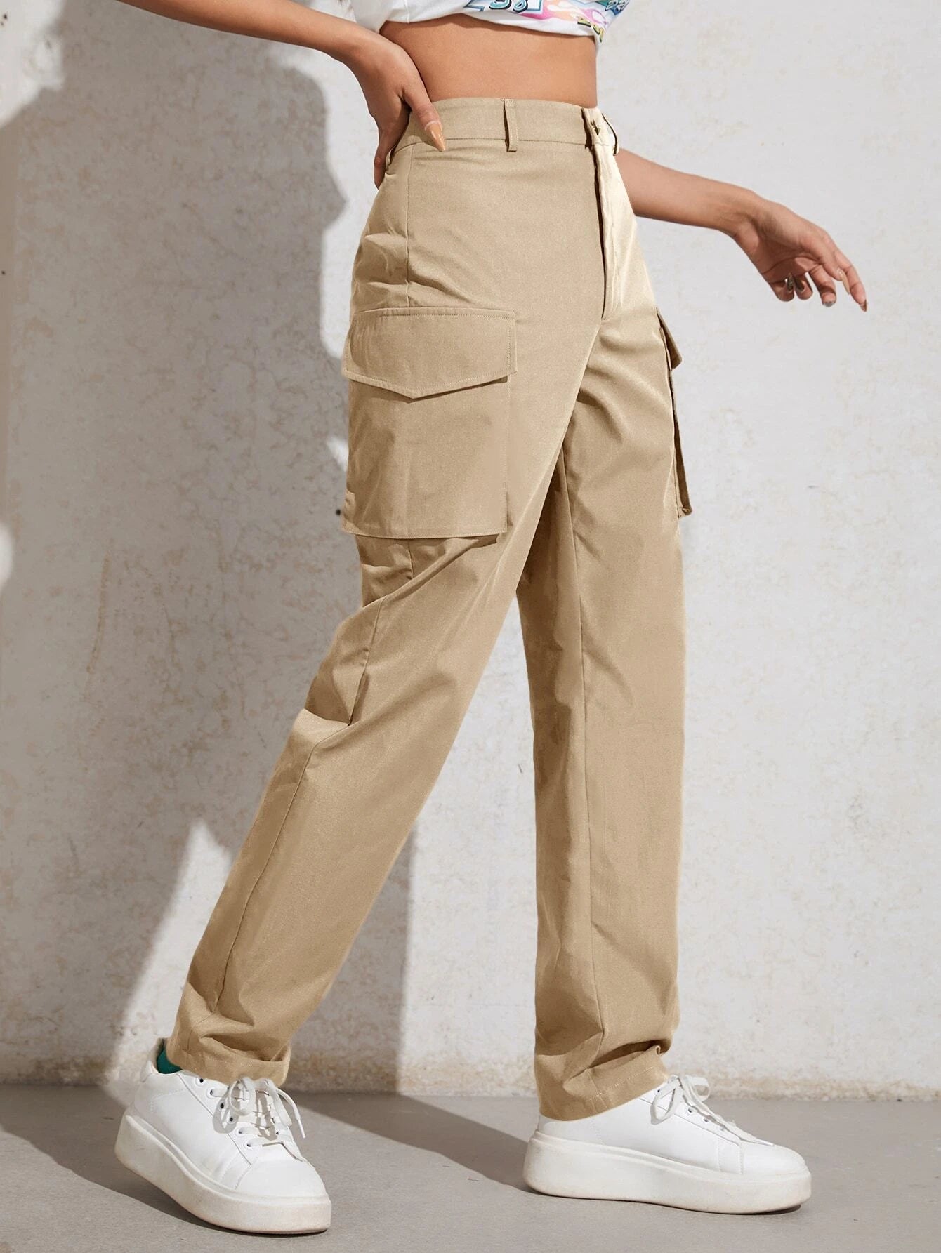 High Waisted Flap Pocket Utility Pants – fabric detail close-up