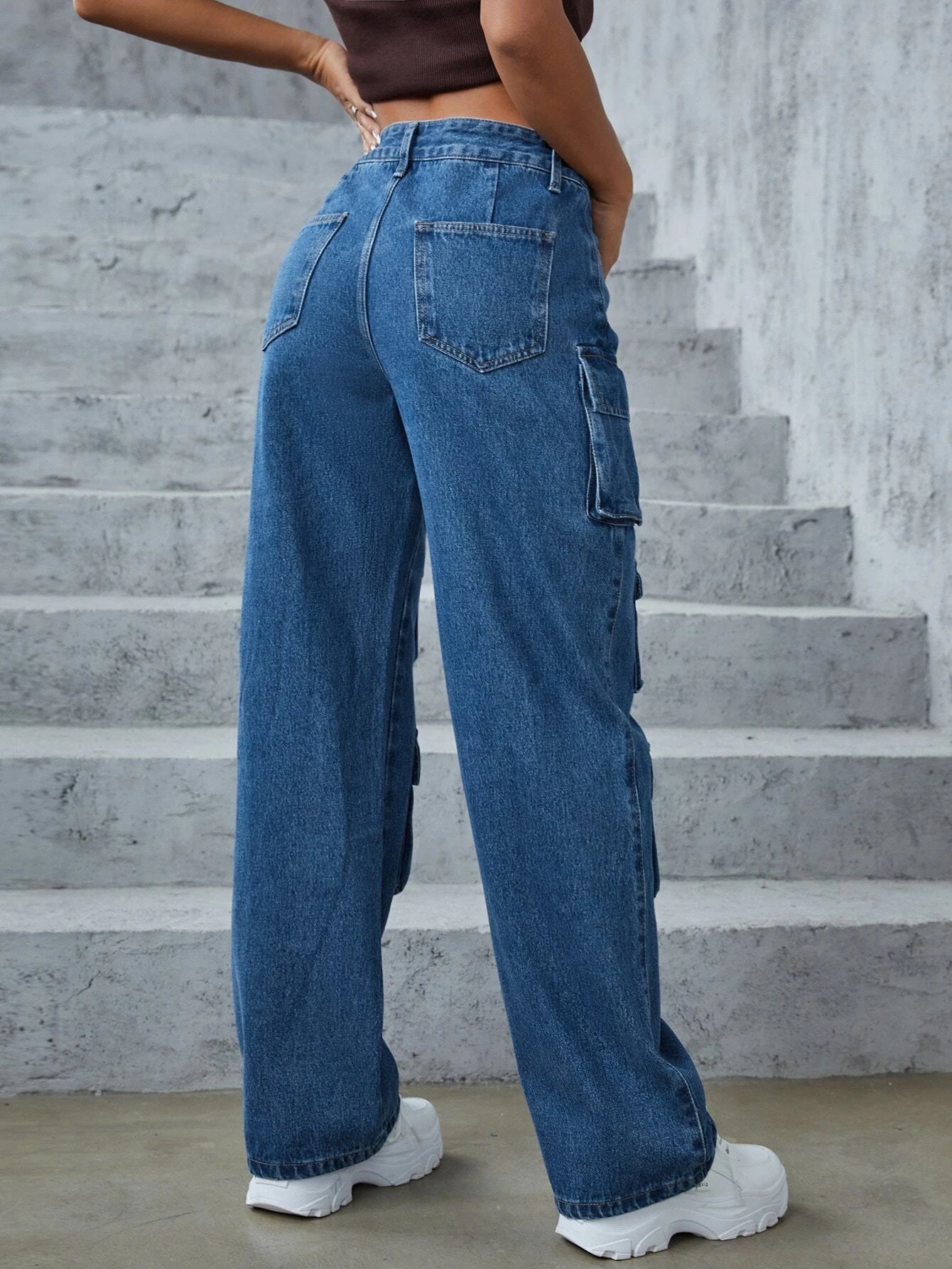 Flap Pocket High Rise Cargo Denim – side profile view