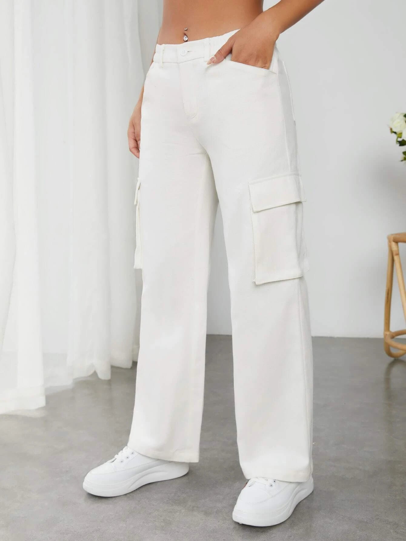 Flap Pocket Zipper Fly Pants – styled outfit view