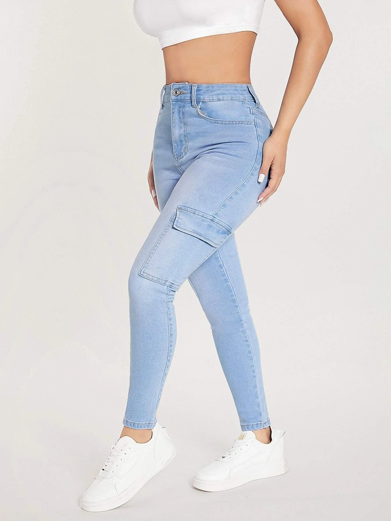 Cargo Jeans With Side Flap Pockets – side profile view