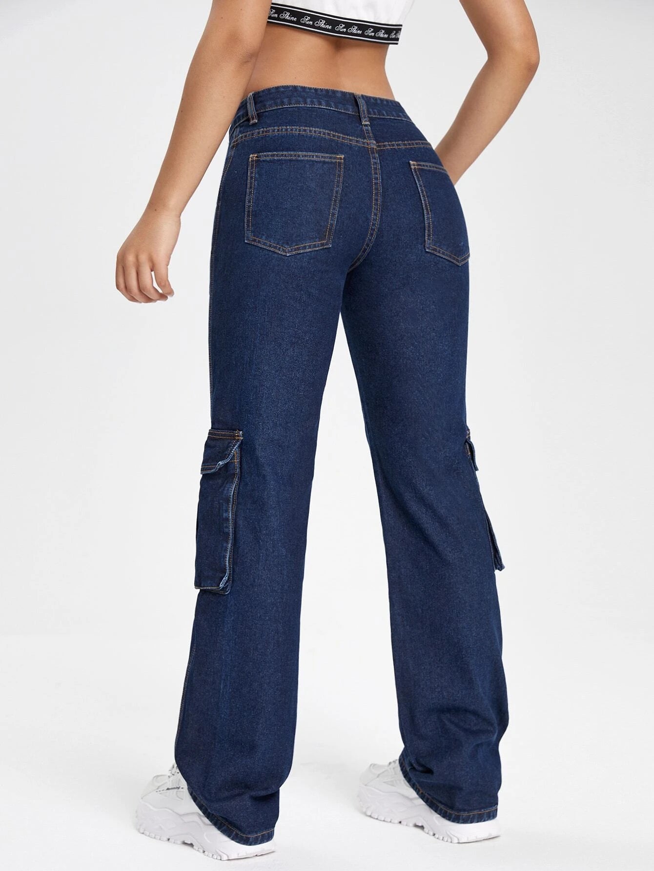 Drop Waist Flap Pocket Cargo Jean – full length outfit view