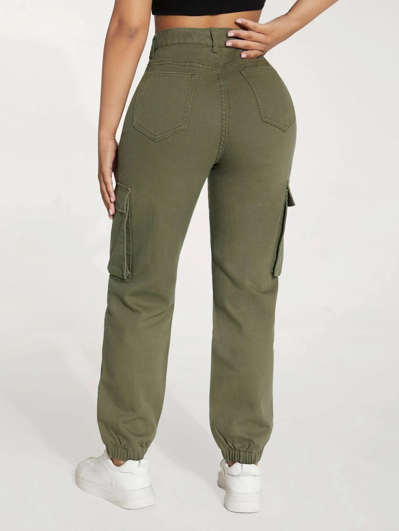 Flap Pocket Side Cargo Jeans in Green – side profile view