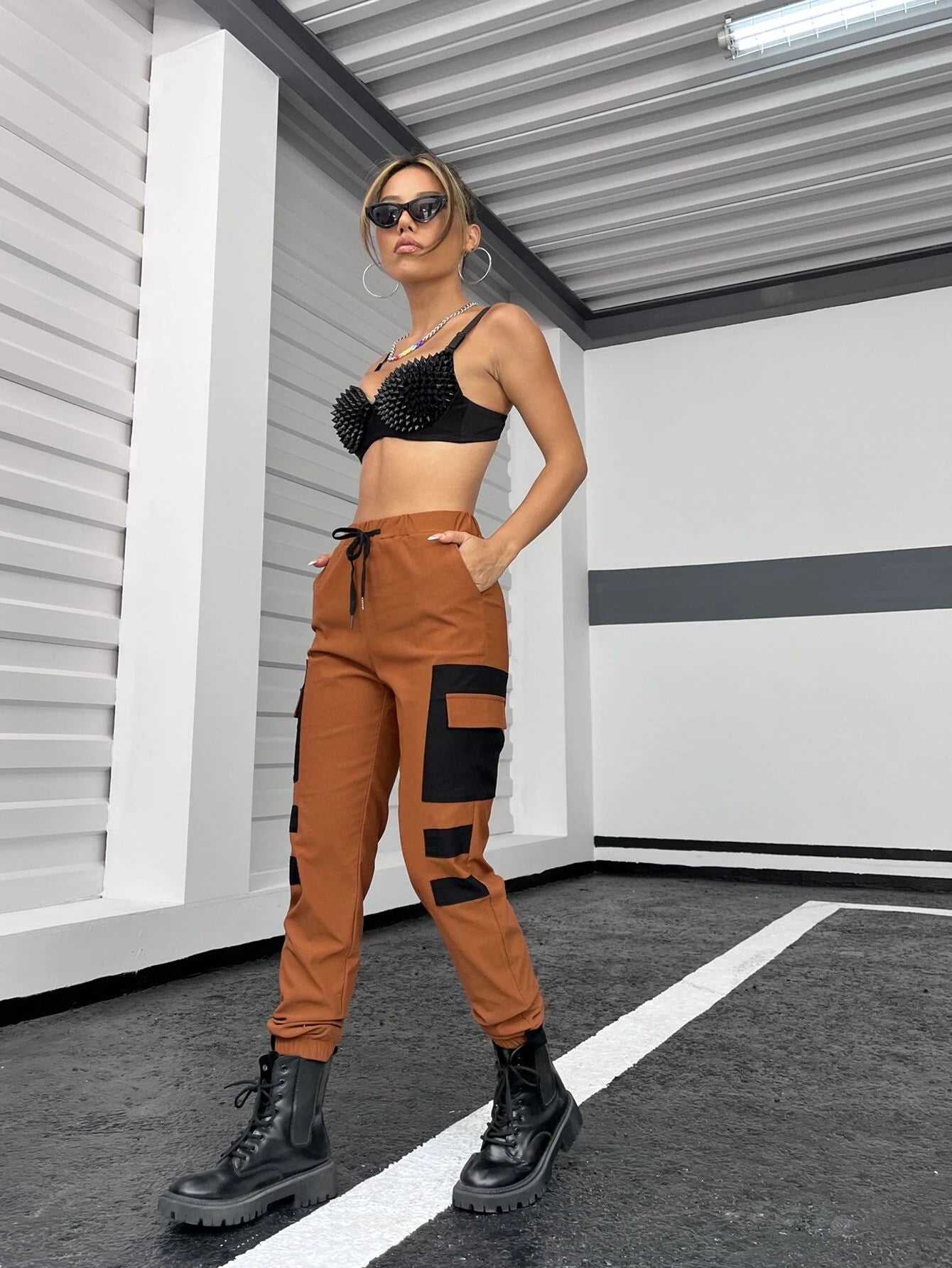 Cargo Pants With Drawstring Waistband – women's cargo pants front view