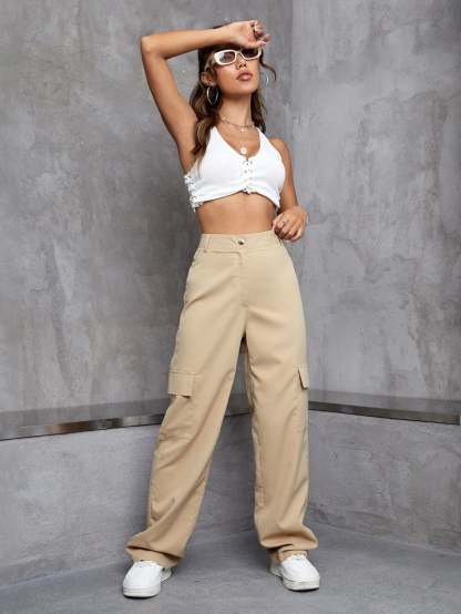 High Rise Zipper Cargo Pant