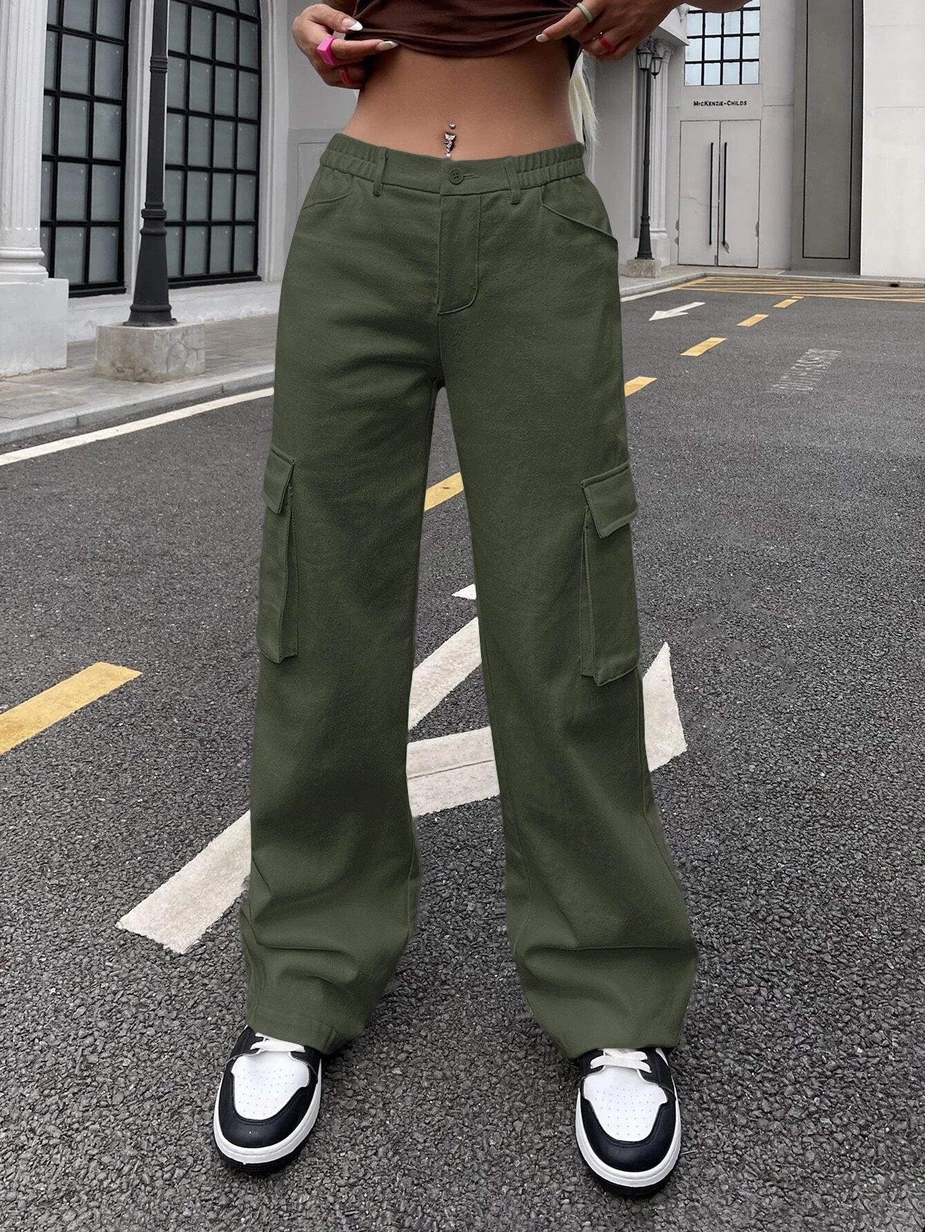 Non Stretch Flap Pocket Cargo Pants – full length outfit view