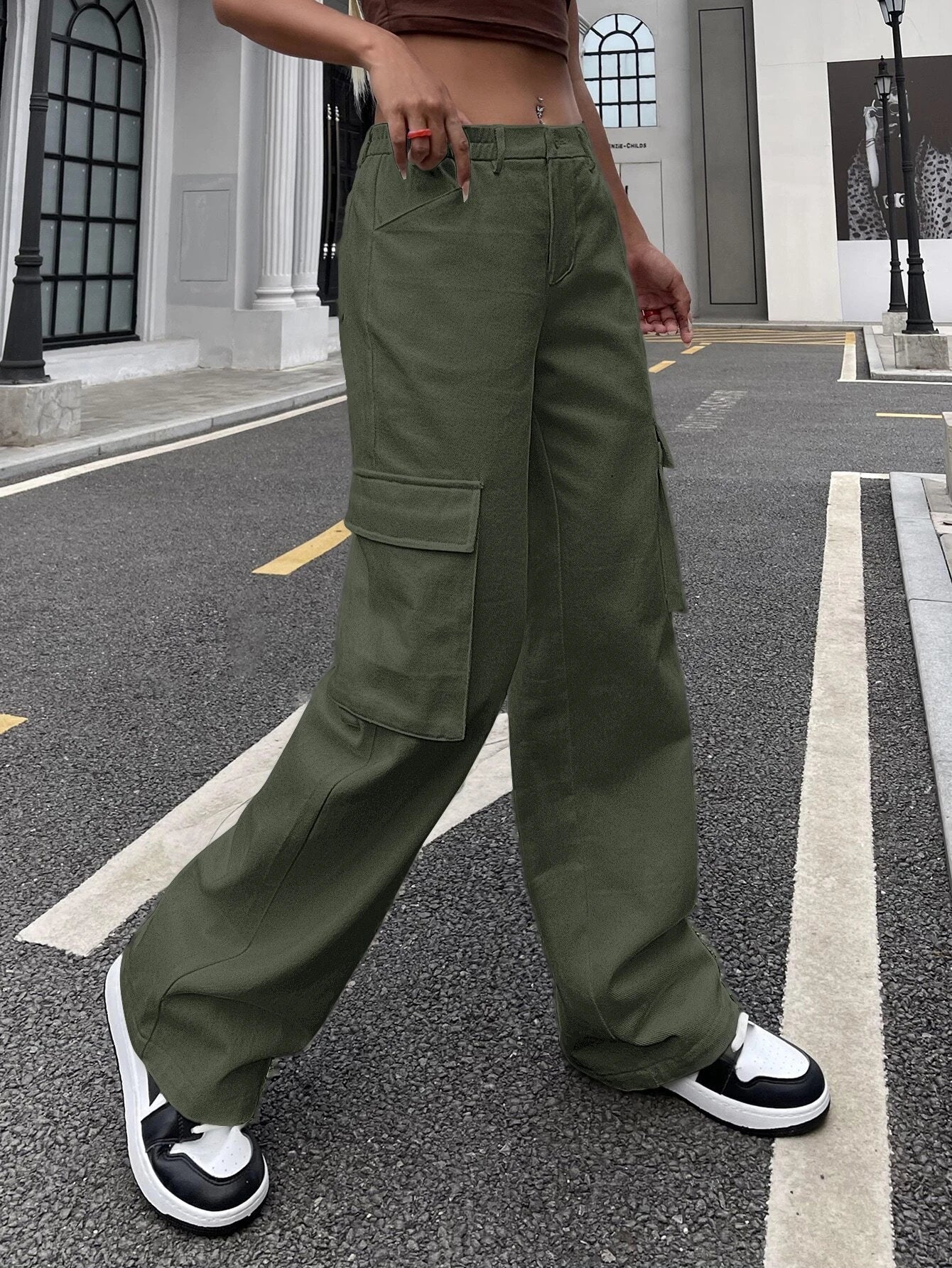 Non Stretch Flap Pocket Cargo Pants – women's cargo pants front view