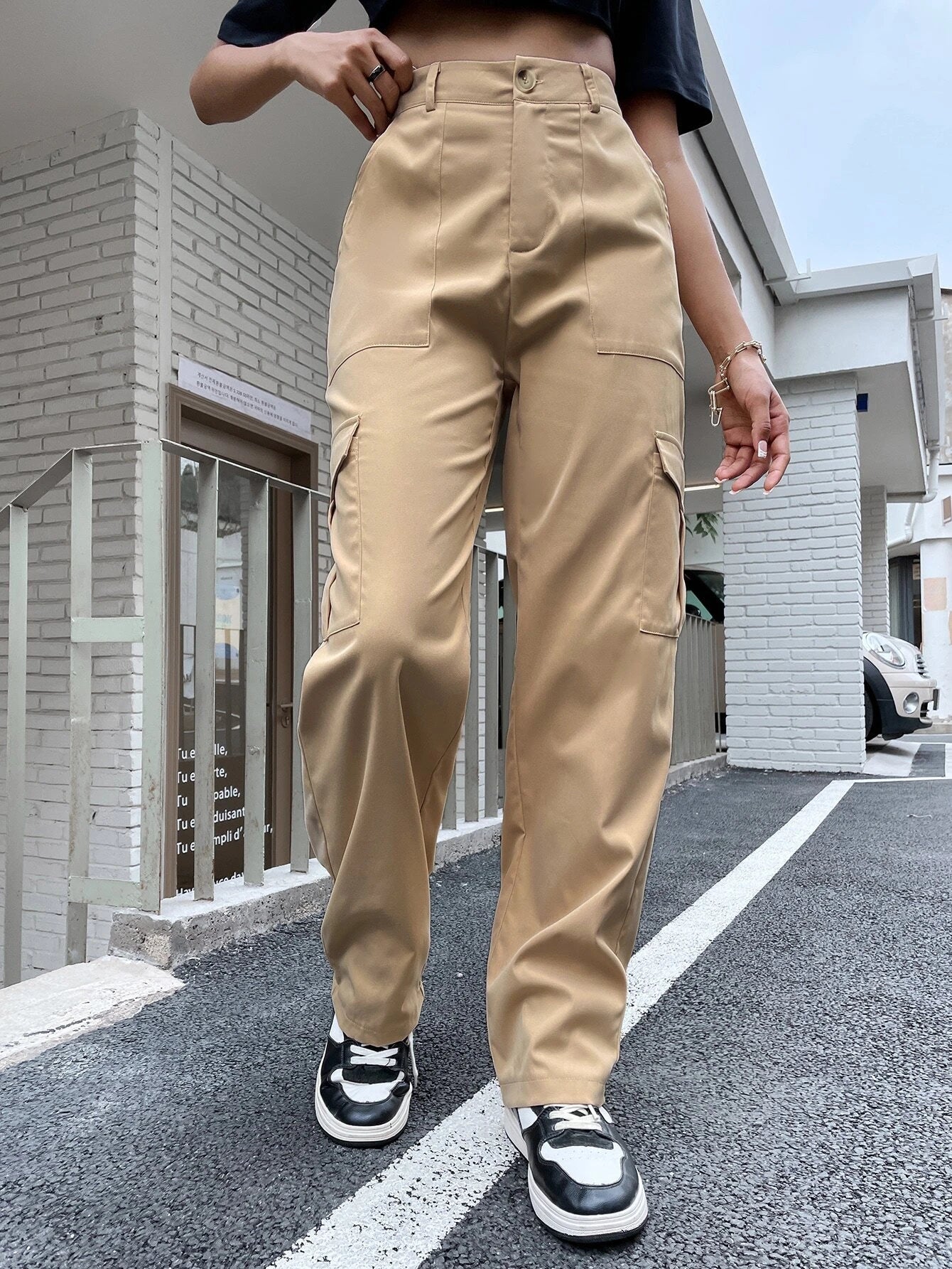 High Waist Flap Pocket Utility Pants – fabric detail close-up