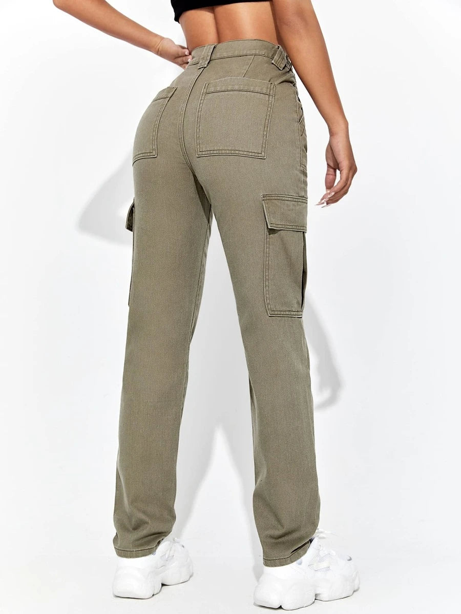 Denim Flap Pocket Side Cargo Jeans – full length outfit view