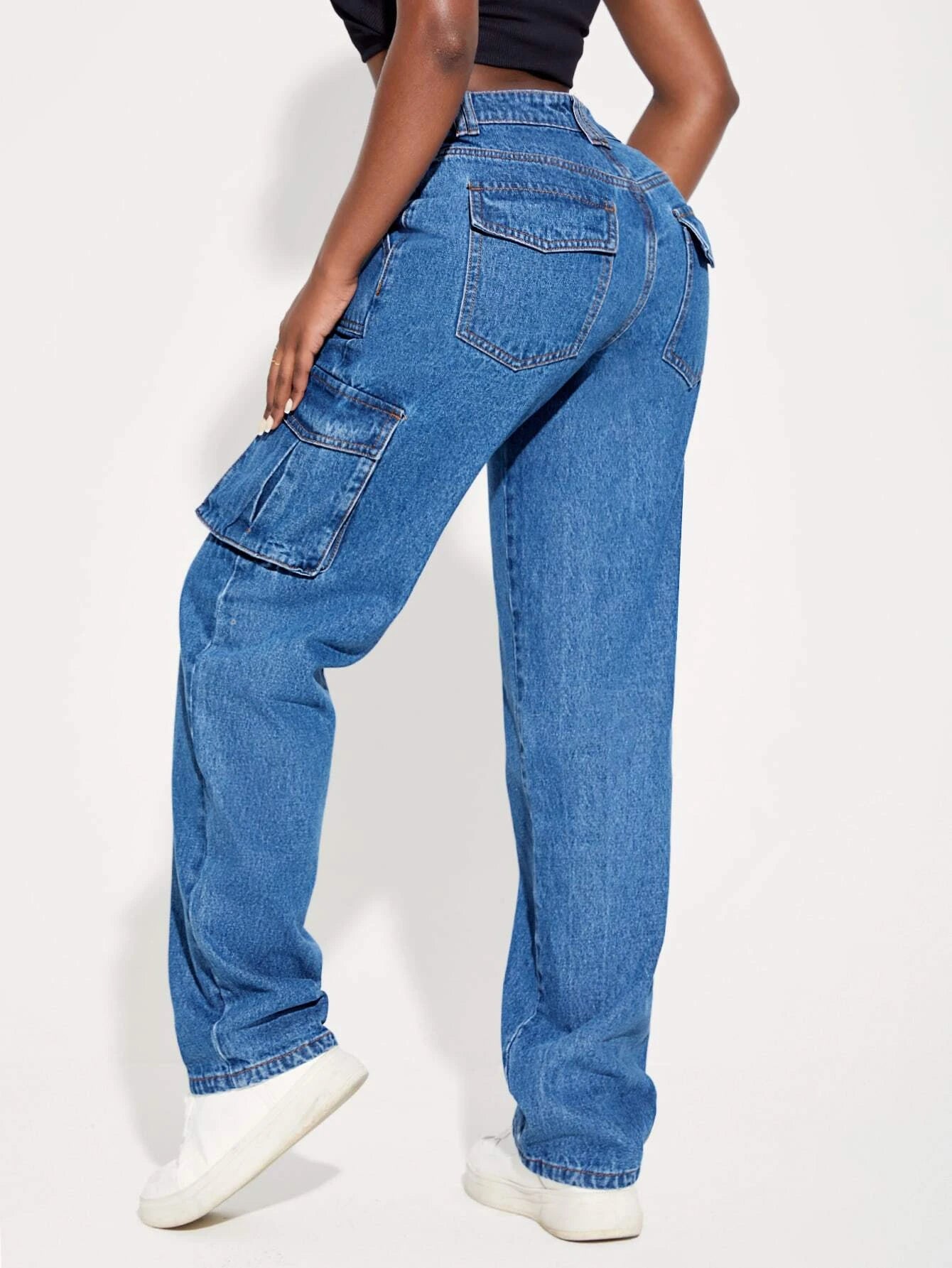 Multi Pocket Side Cargo Jeans – model wearing view