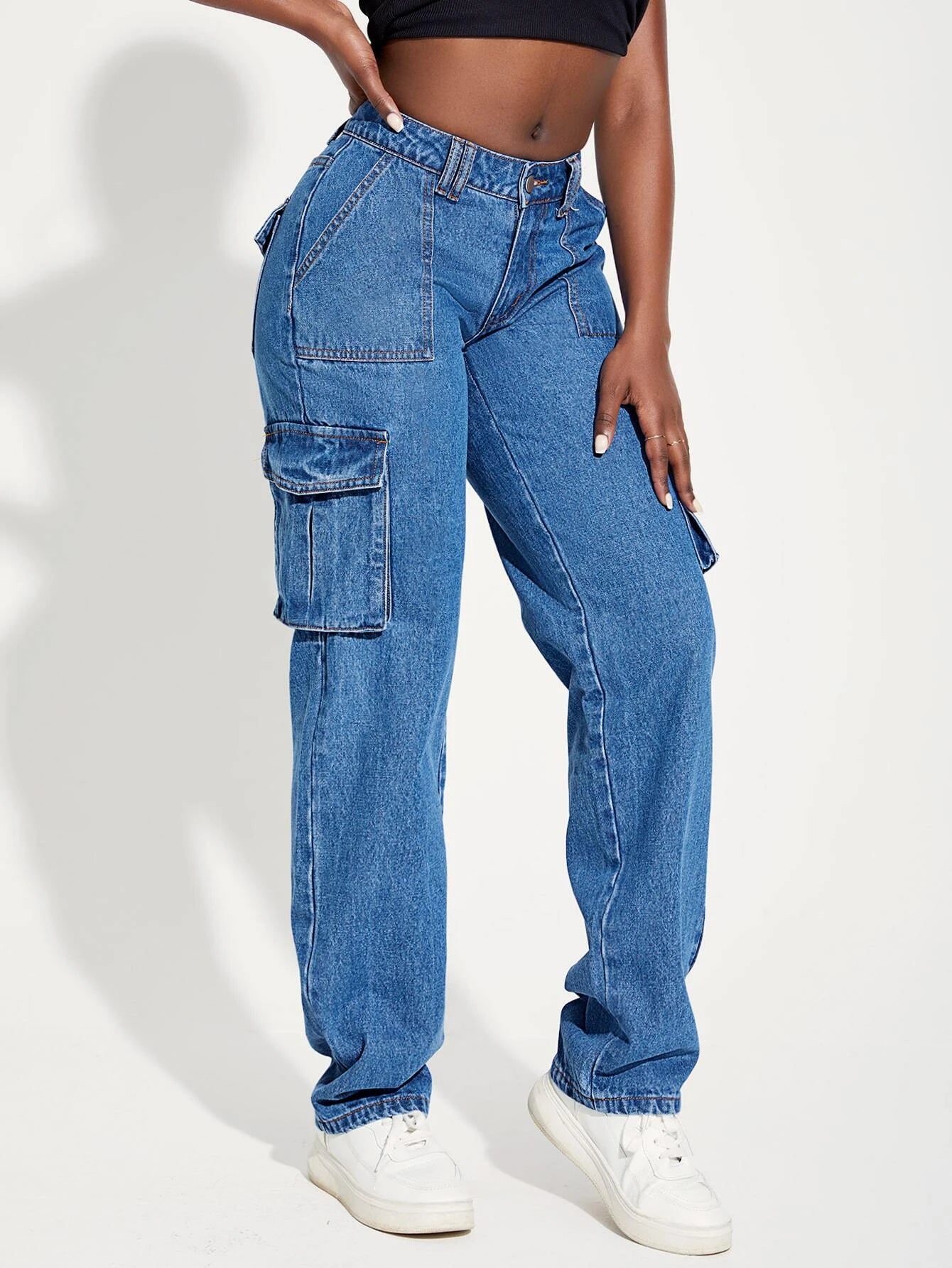Multi Pocket Side Cargo Jeans – fabric detail close-up