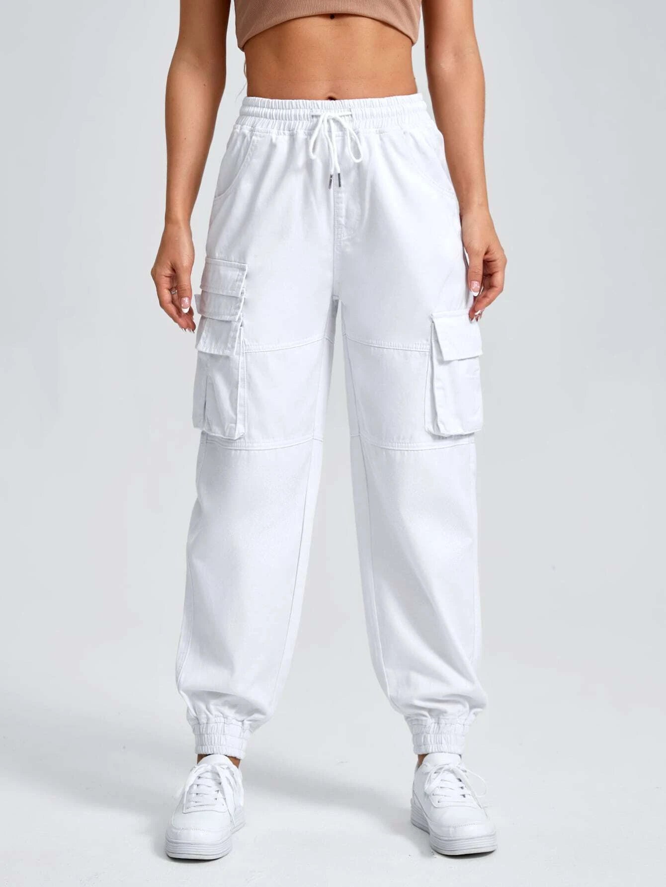 Drawstring Waist Flap Pocket Cargo Jean – side profile view