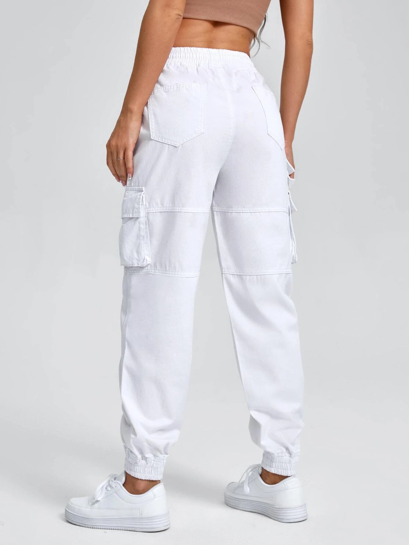 Drawstring Waist Flap Pocket Cargo Jean – back view detail