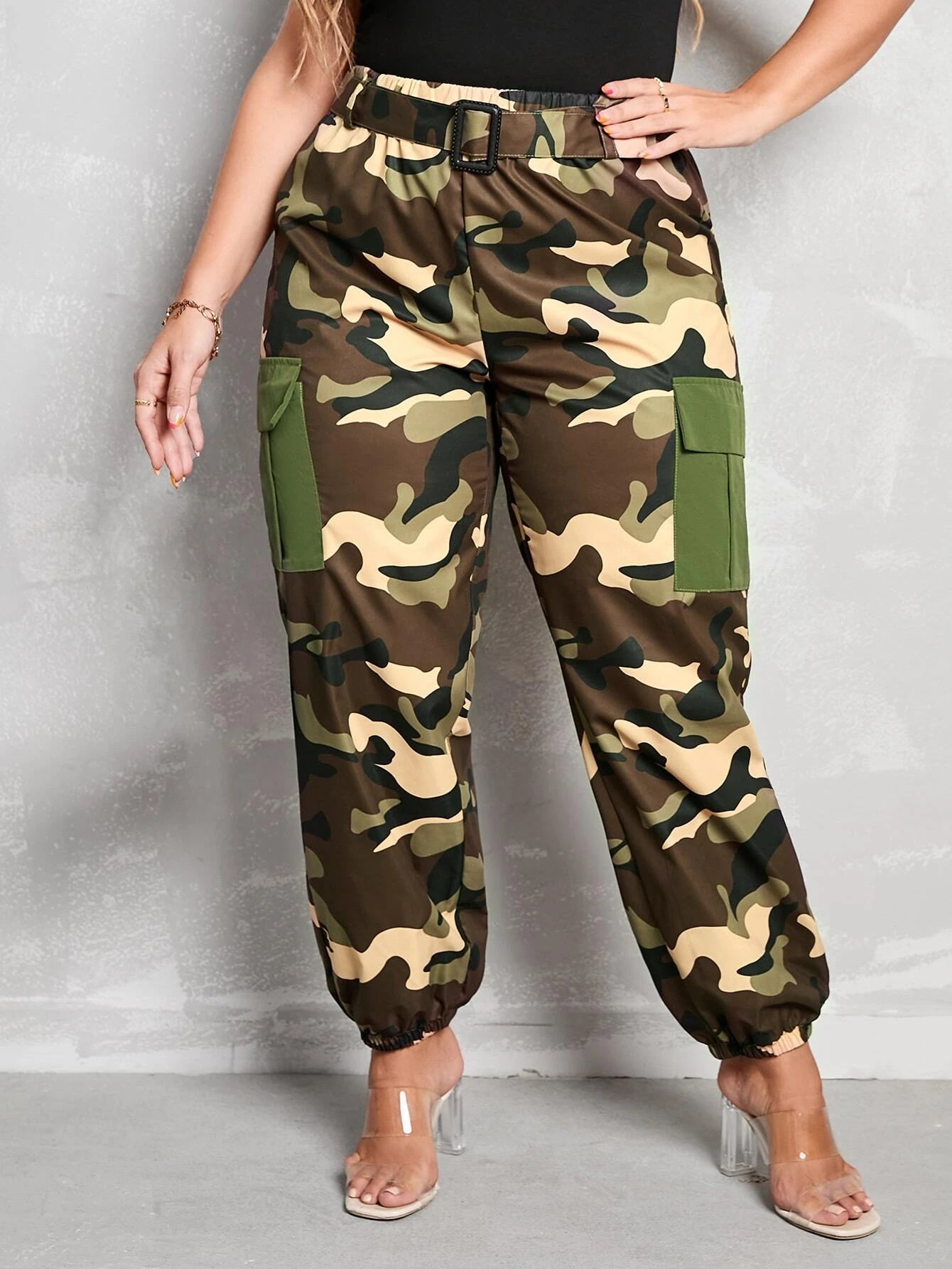 Camo Print Flap Pocket Cargo Pants – lifestyle view 21