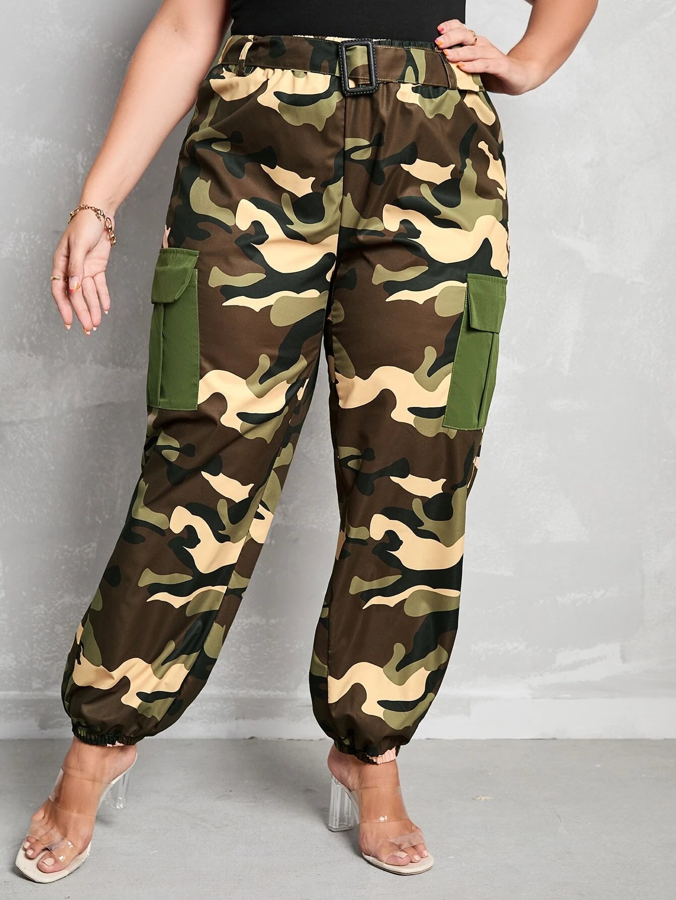 Camo Print Flap Pocket Cargo Pants – lifestyle view 20