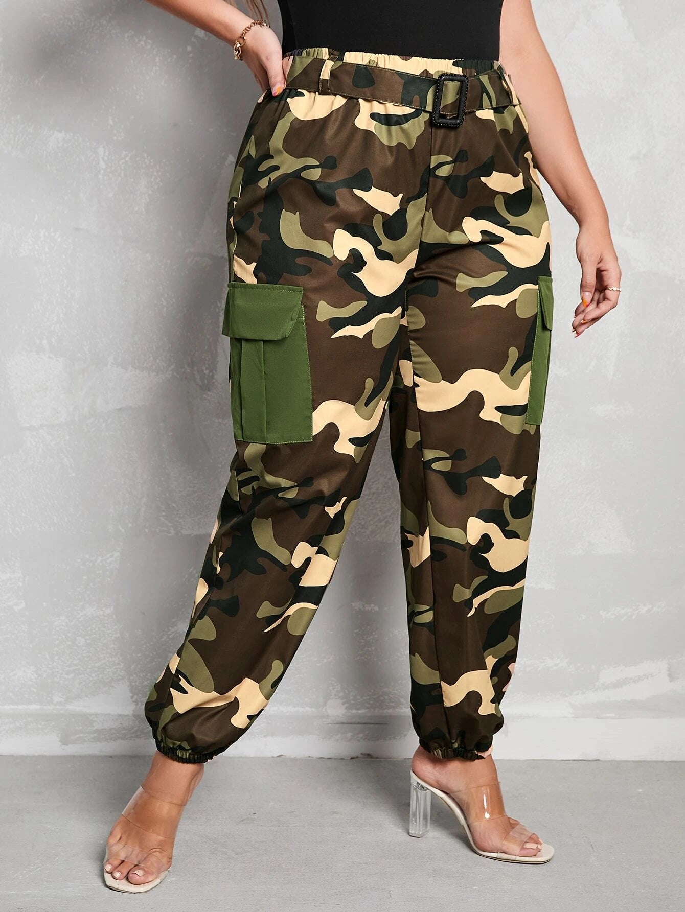 Camo Print Flap Pocket Cargo Pants – lifestyle view 18