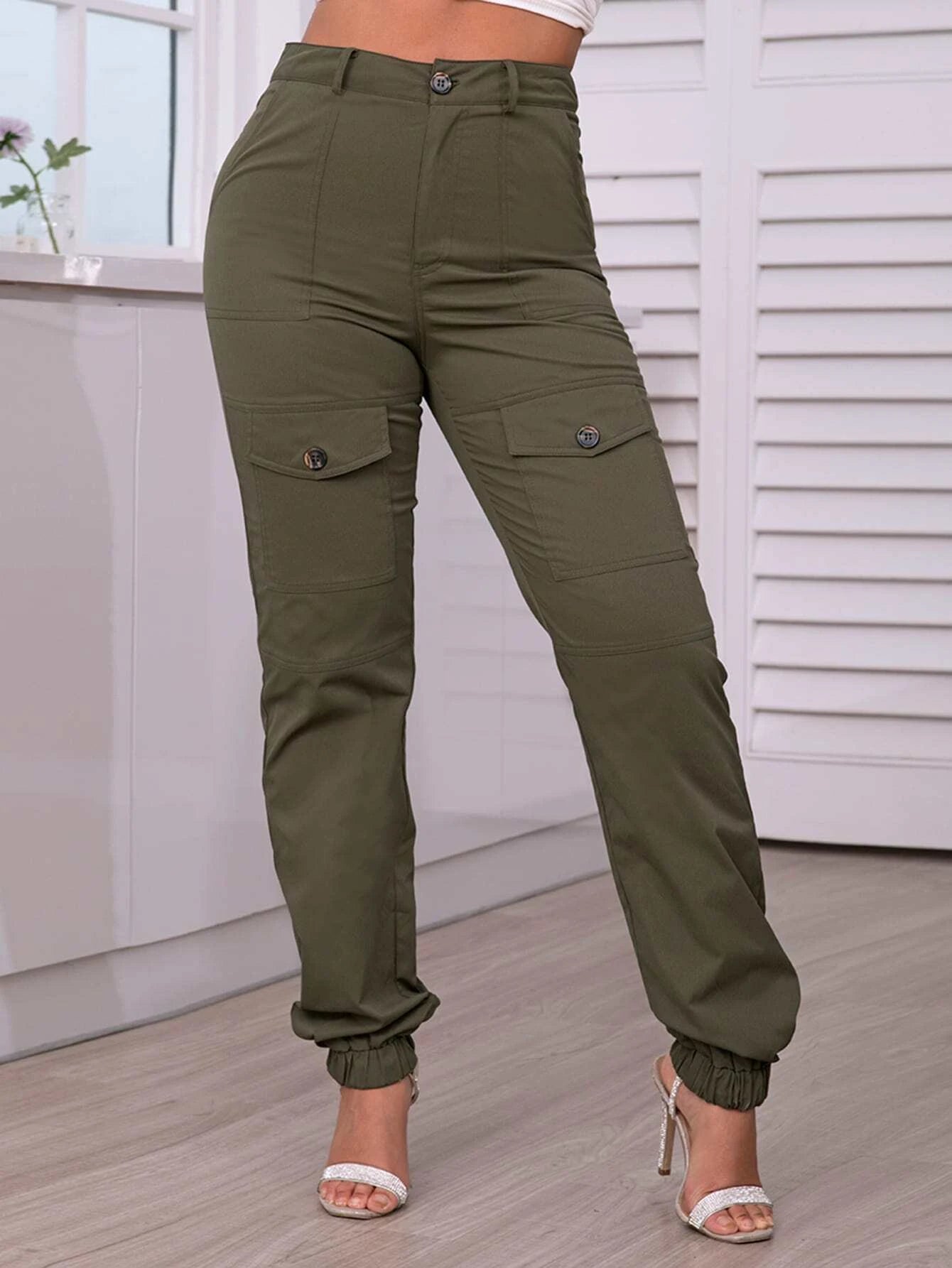 Flap Pocket High Rise Cargo Pants – full length outfit view