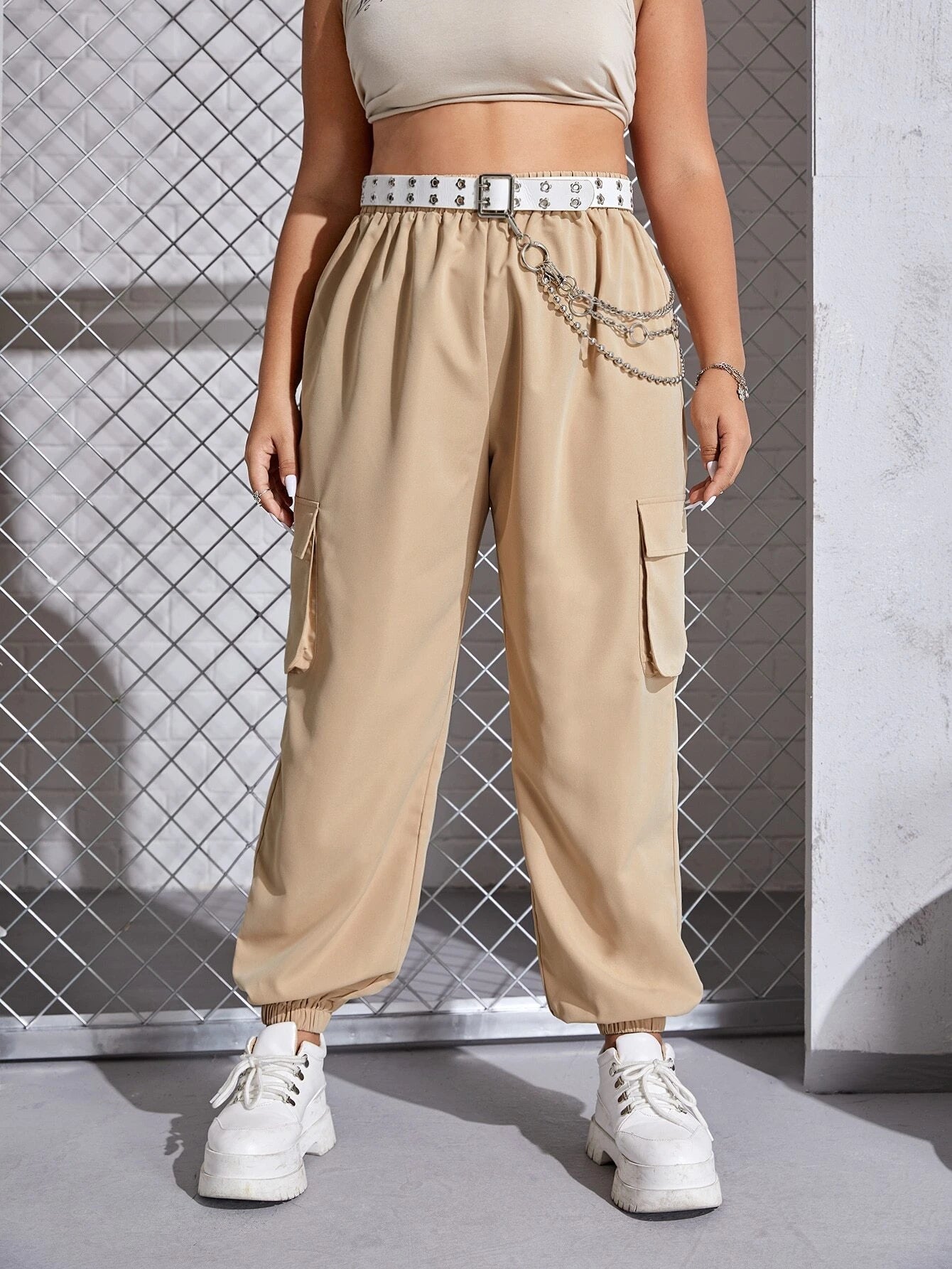 Flap Pocket Cargo Pants in Black #ts-9 – model wearing view
