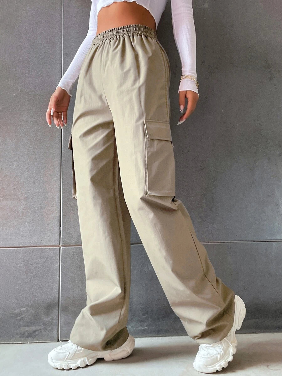 Solid Flap Pocket Side Cargo Pants in Black – lifestyle view 13