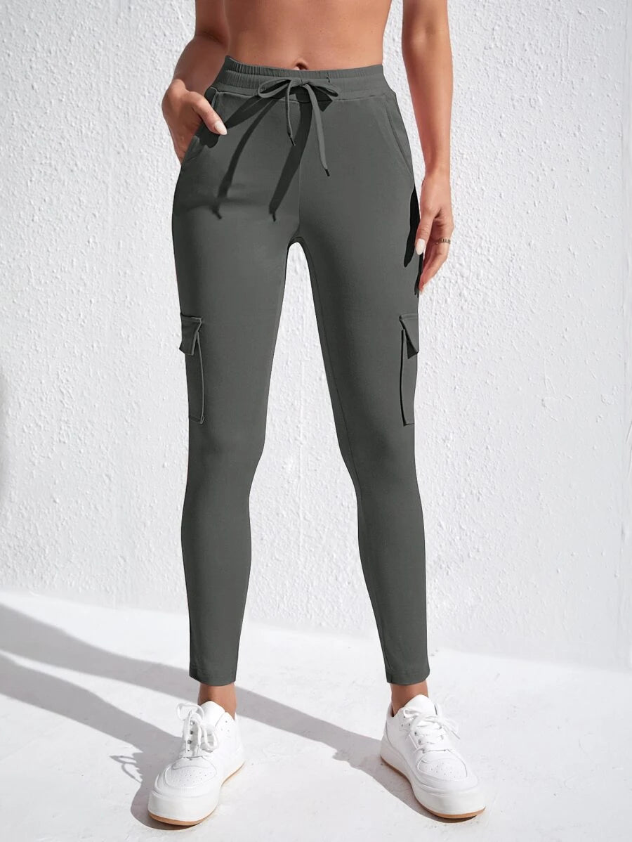 Drawstring Waist Flap Pocket Side Skinny Jeans – lifestyle view 12