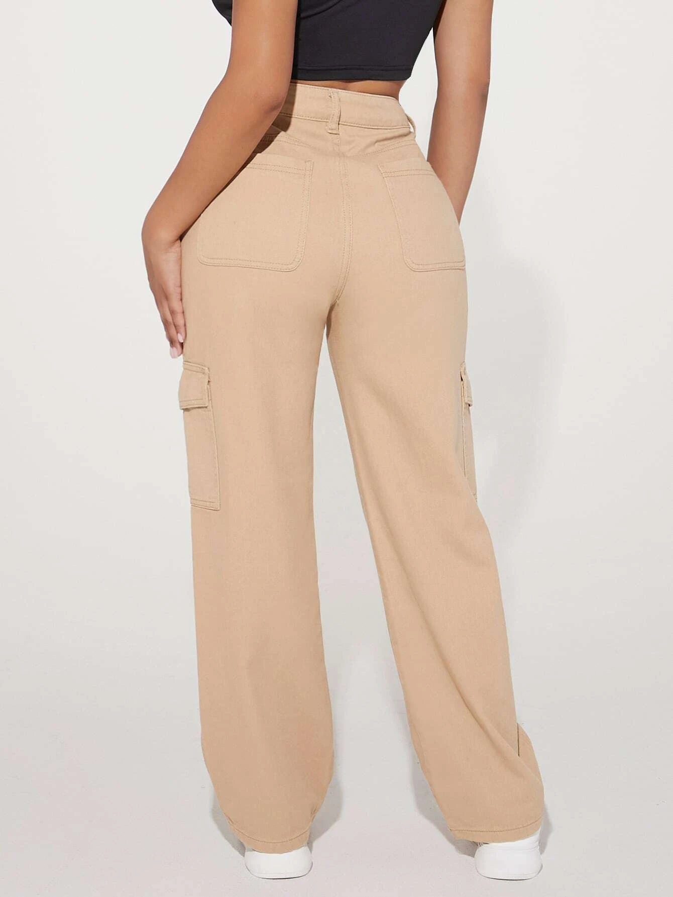 Plain High Cargo Jeans – back view detail