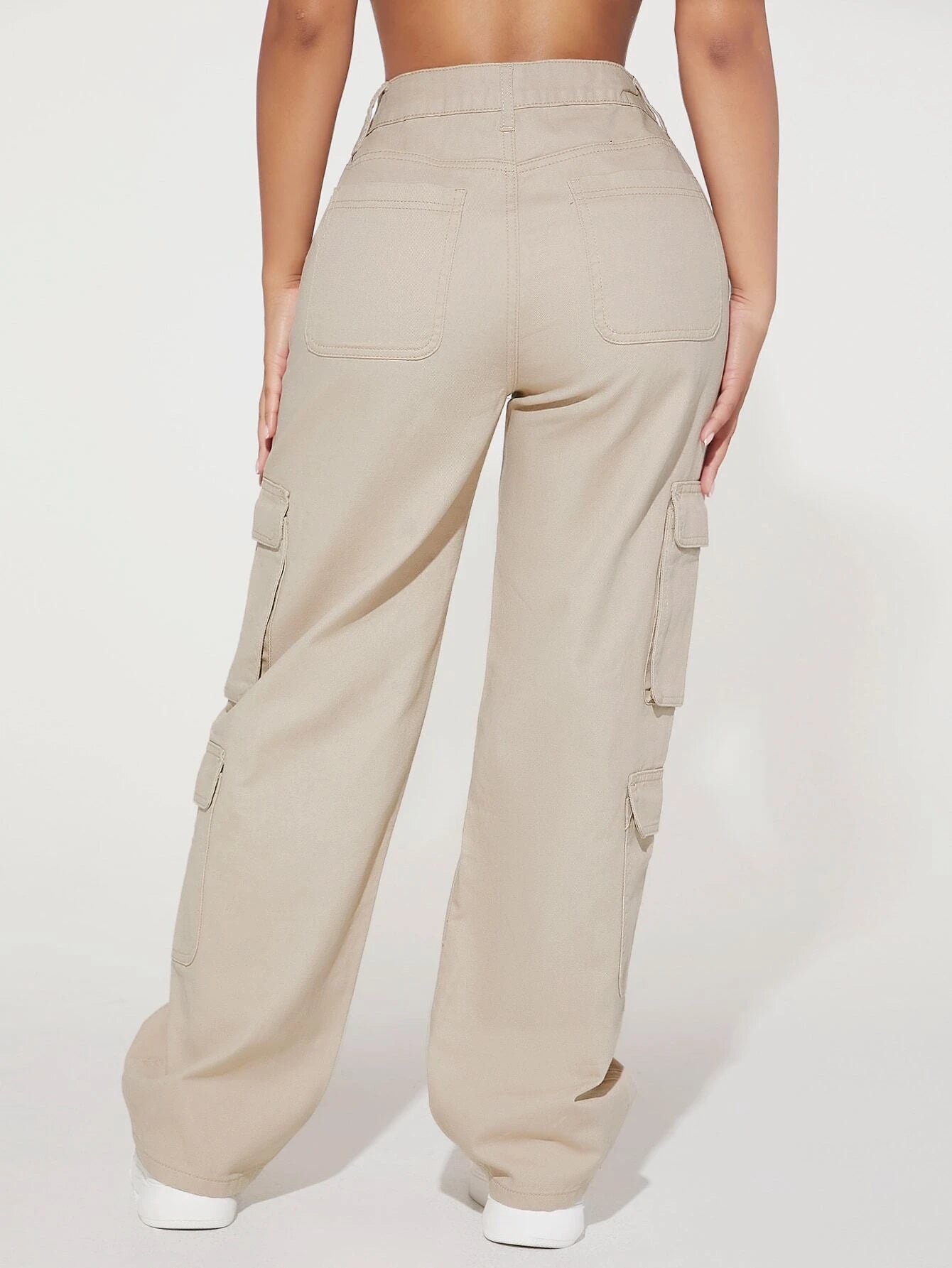 High Waist Flap Side Pocket Cargo Jeans – side profile view
