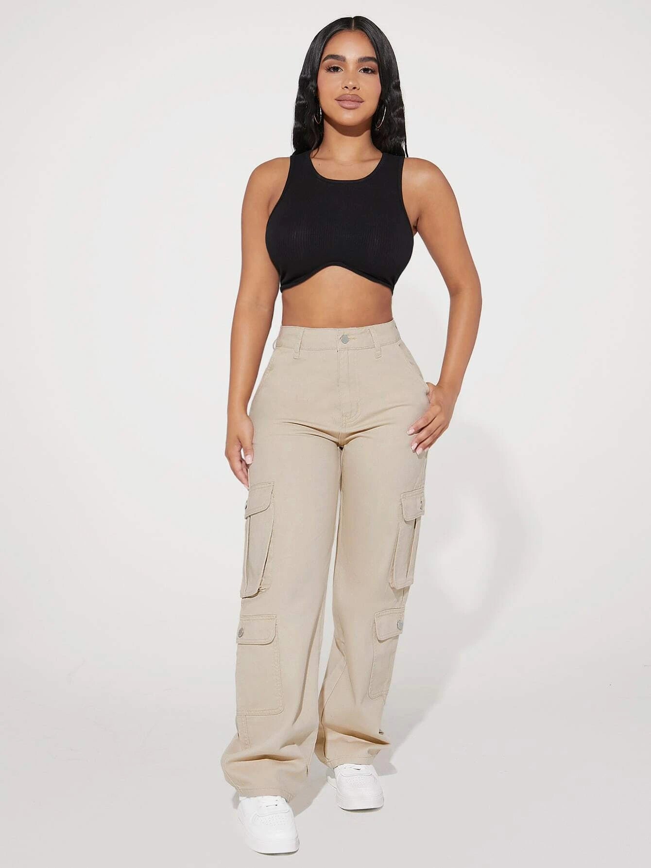High Waist Flap Side Pocket Cargo Jeans – back view detail