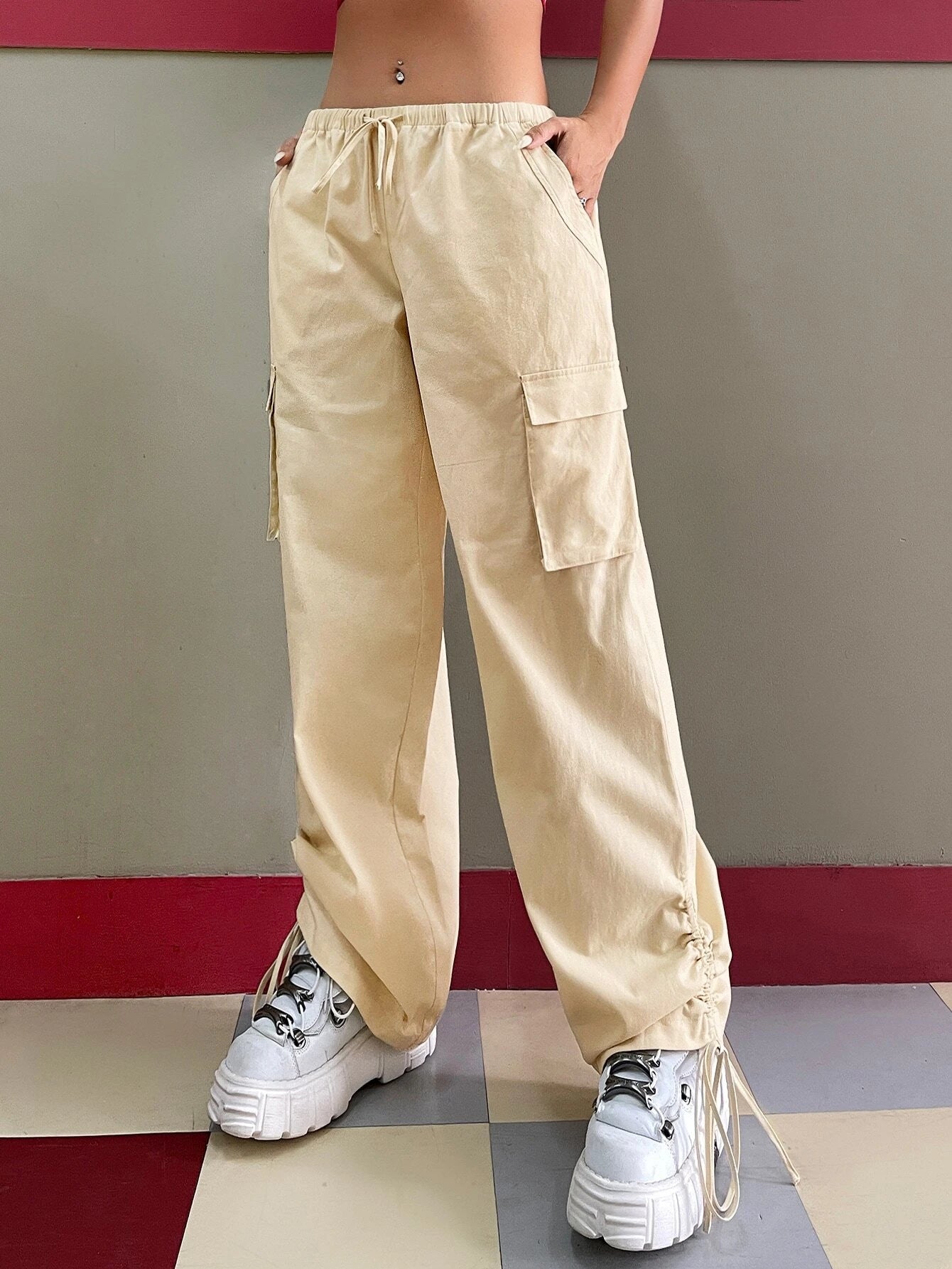 Trendy Drawstring Waist Cargo Pants – styled outfit view
