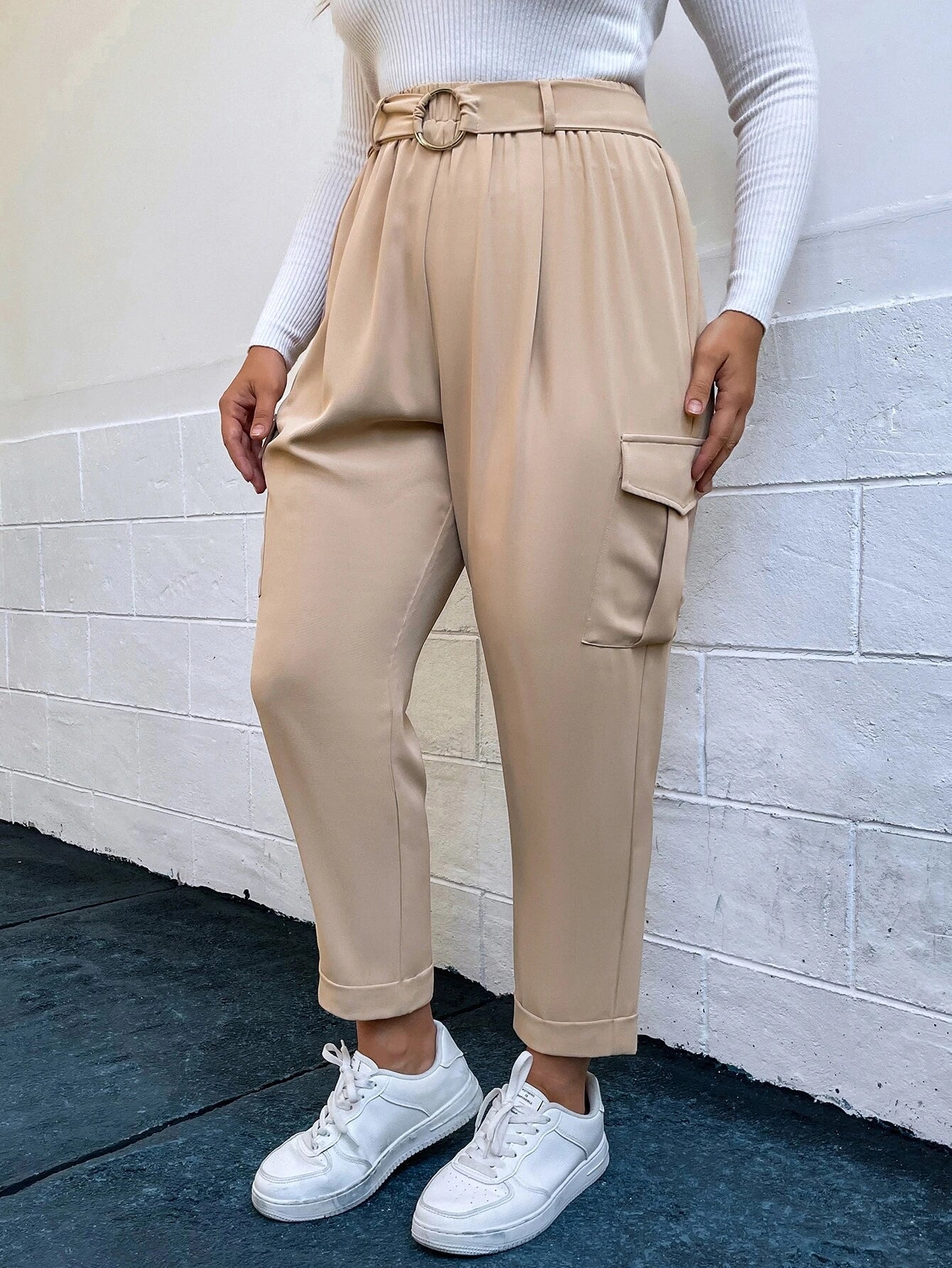 Stylish Flap Pocket Belted Cargo Pants – styled outfit view
