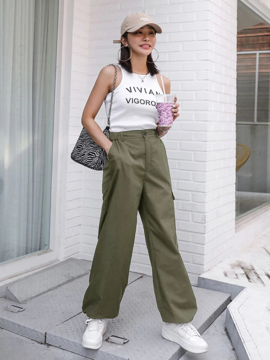 Casual Flap Pocket Drawstring Hem Cargo Pants – lifestyle view 12
