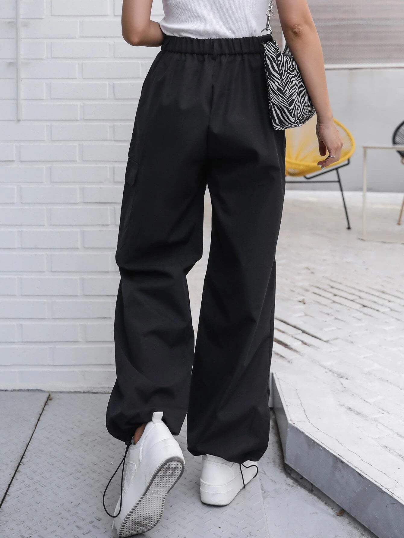 Flap Pocket Drawstring Cargo Pant – back view detail