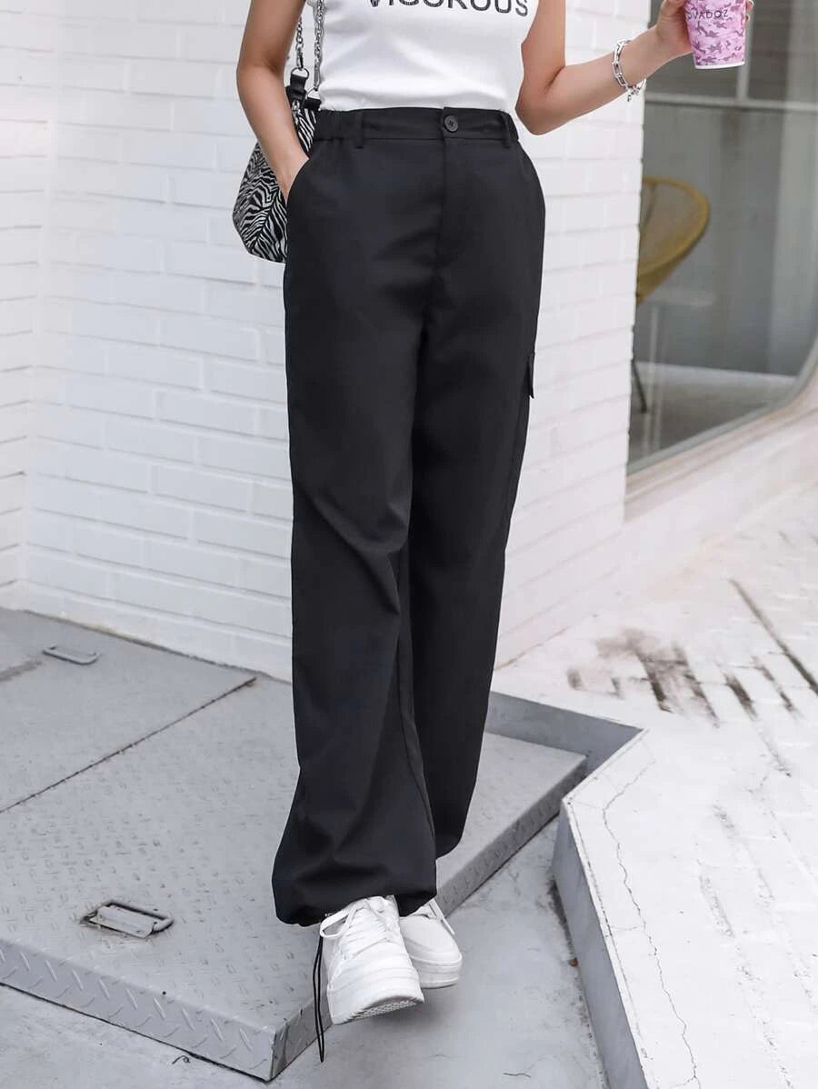 Casual Flap Pocket Drawstring Hem Cargo Pants – lifestyle view 25