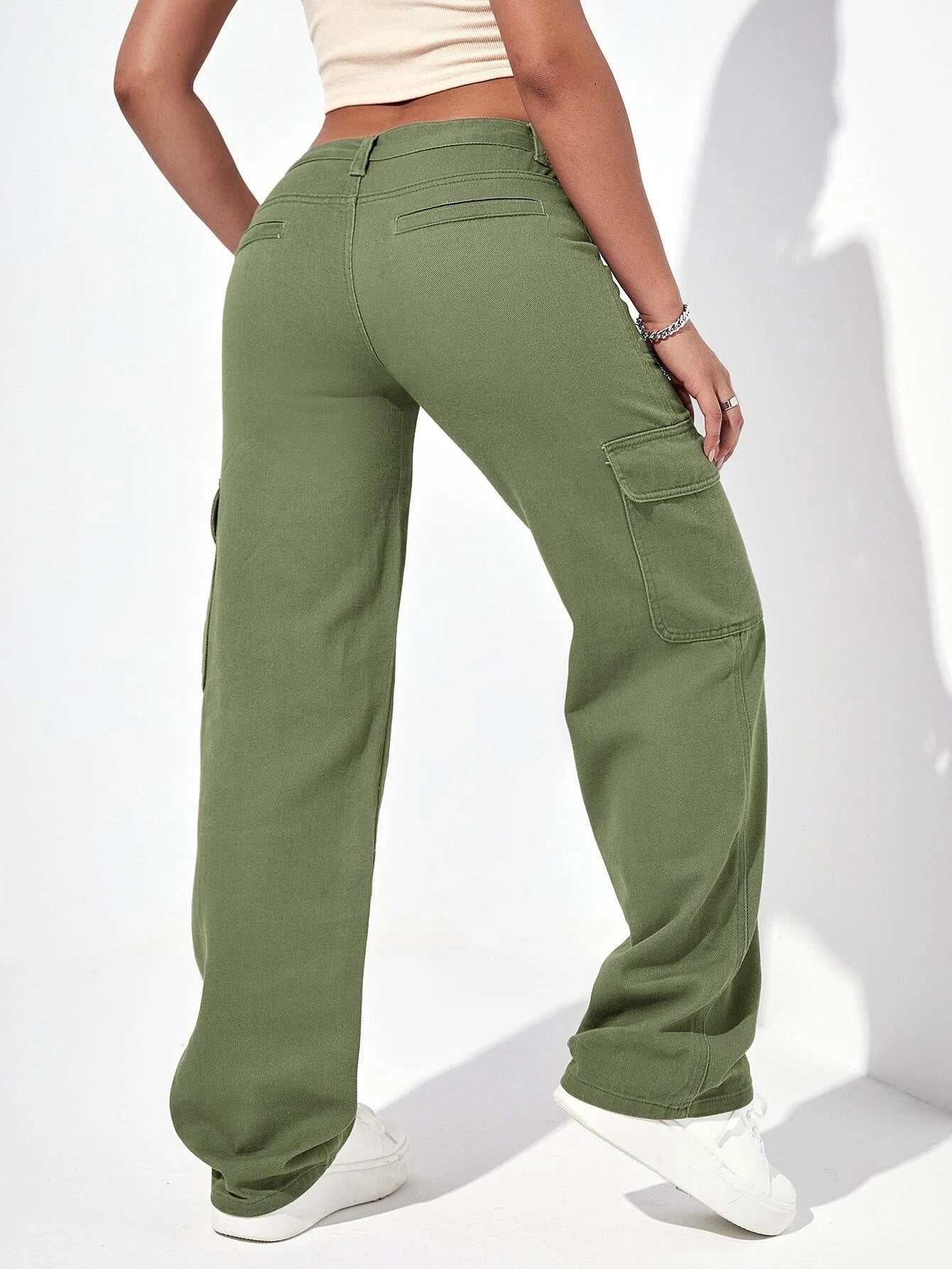Flap Pocket Cotton Cargo Jeans – side profile view