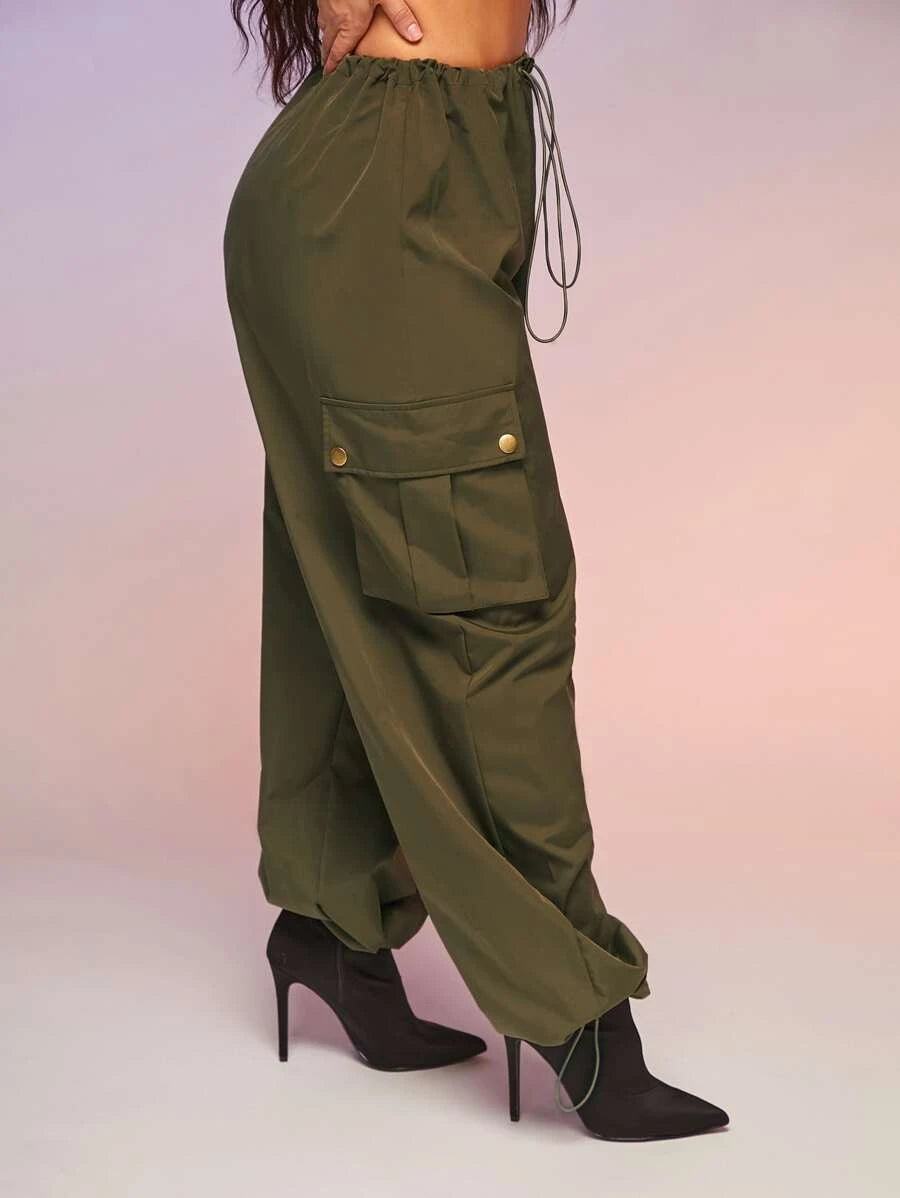 Casual Flap Pocket Drawstring Waist Parachute Cargo Pants - Comfortable – lifestyle view 13