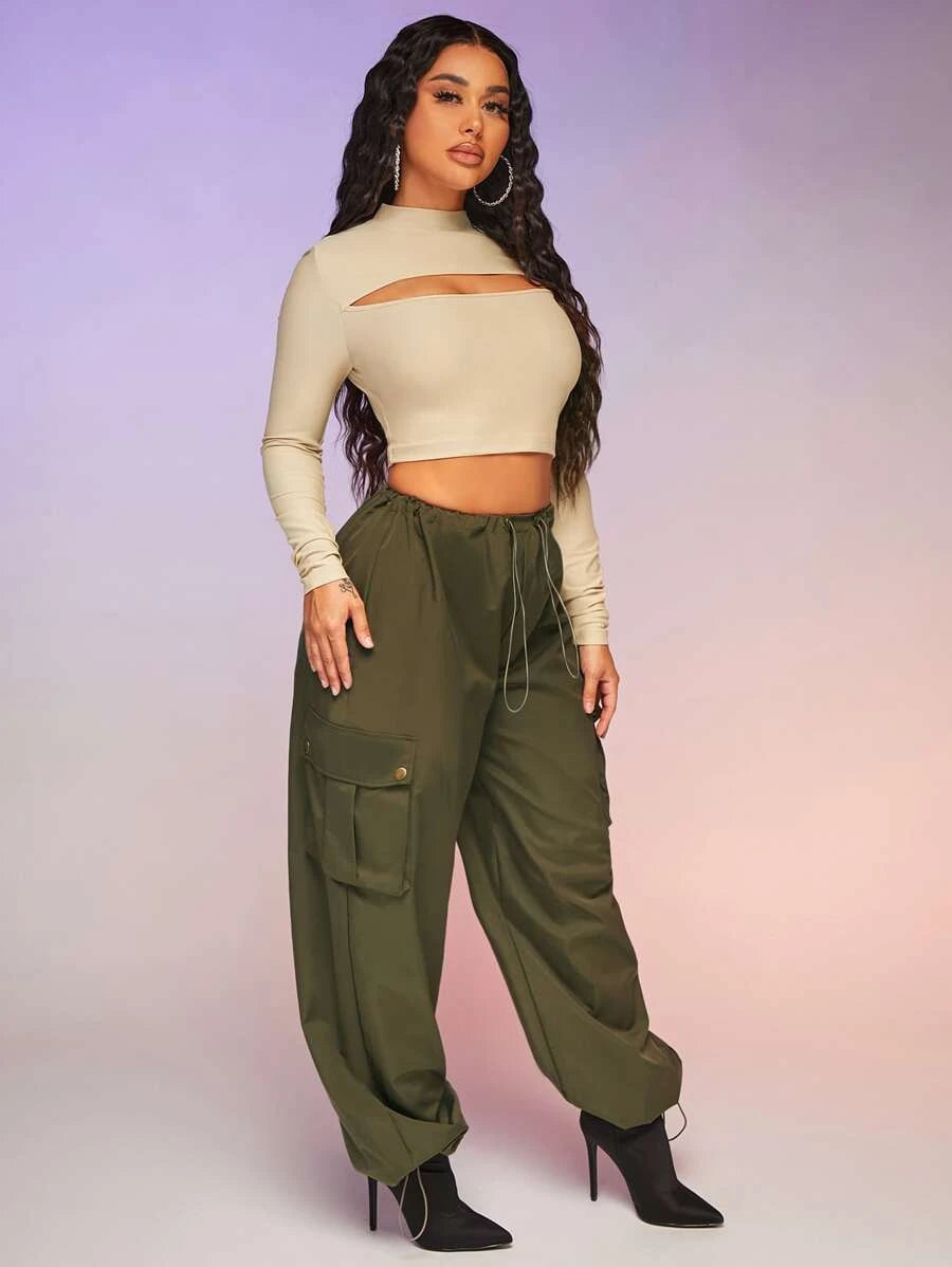 Casual Flap Pocket Drawstring Waist Parachute Cargo Pants - Comfortable – lifestyle view 18