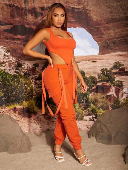 Asymmetrical Crop Tank Top With Pants