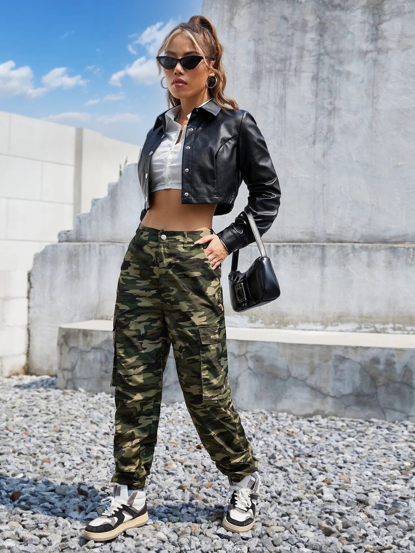 Camouflage Flap Pocket Cargo Pants – side profile view