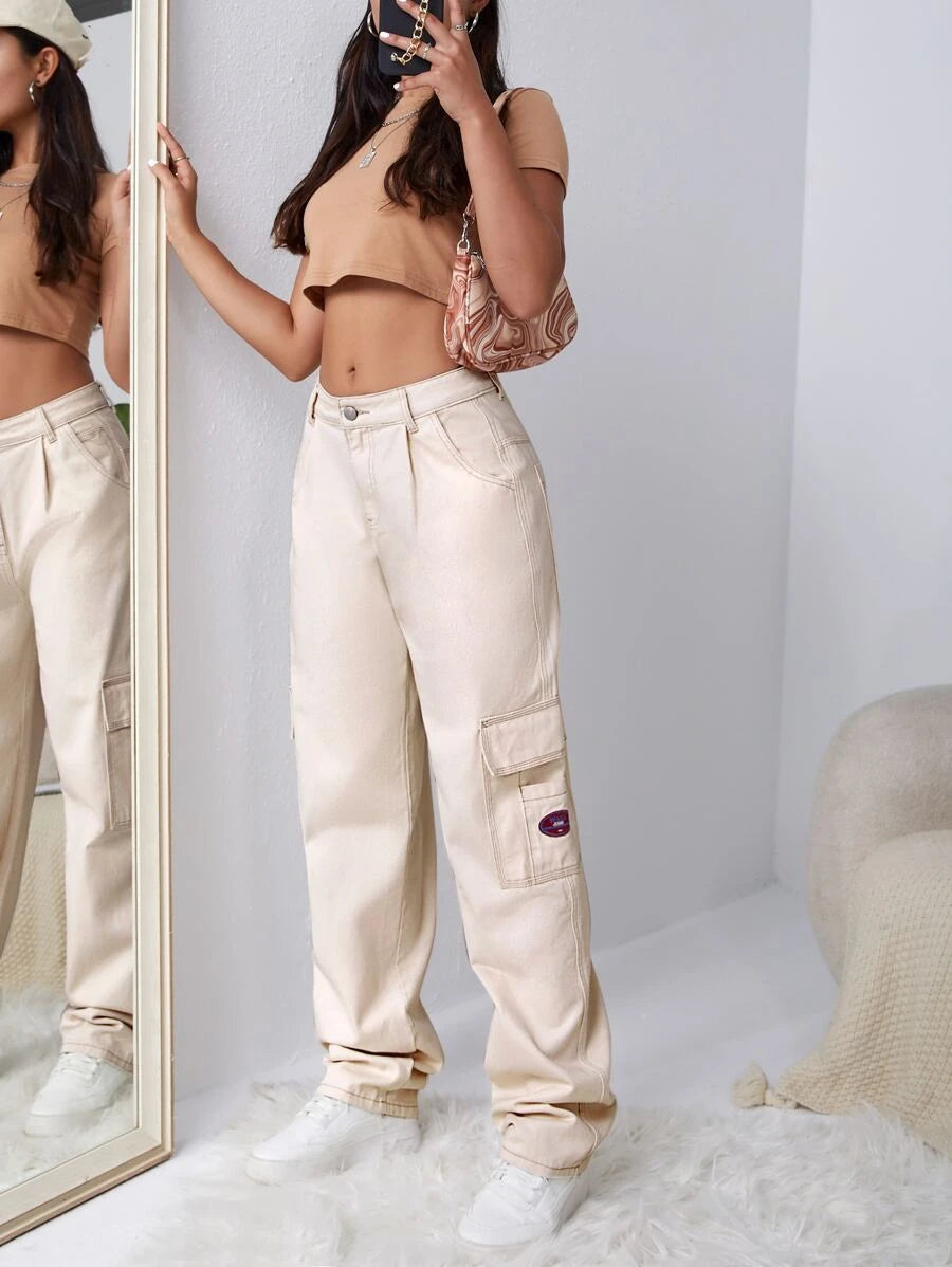 Denim High Waist Flap Pocket Wide Leg JeansDenim High Waist Flap Pocket Wide Leg Jeans - Image 32