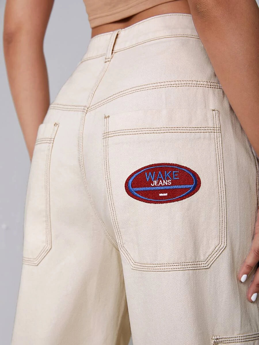 Denim High Waist Flap Pocket Wide Leg JeansDenim High Waist Flap Pocket Wide Leg Jeans - Image 35