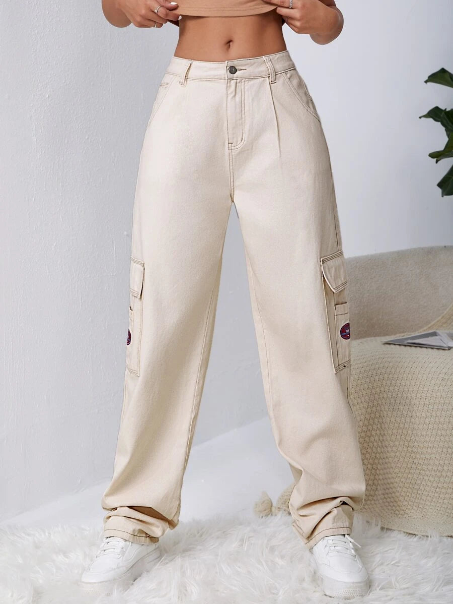 Denim High Waist Flap Pocket Wide Leg JeansDenim High Waist Flap Pocket Wide Leg Jeans - Image 34