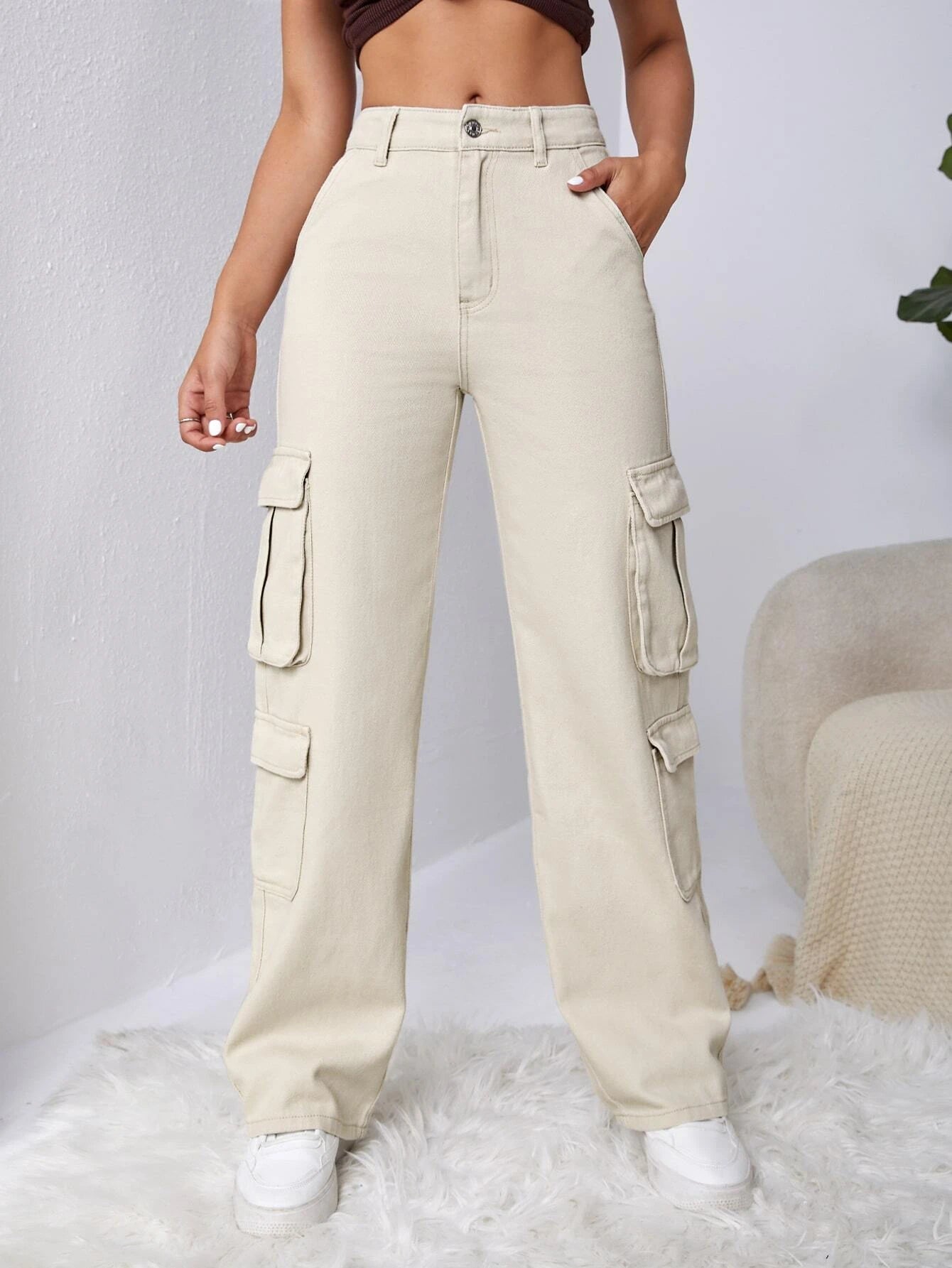 High Waisted Flap Pocket Cargo Jeans – styled outfit view