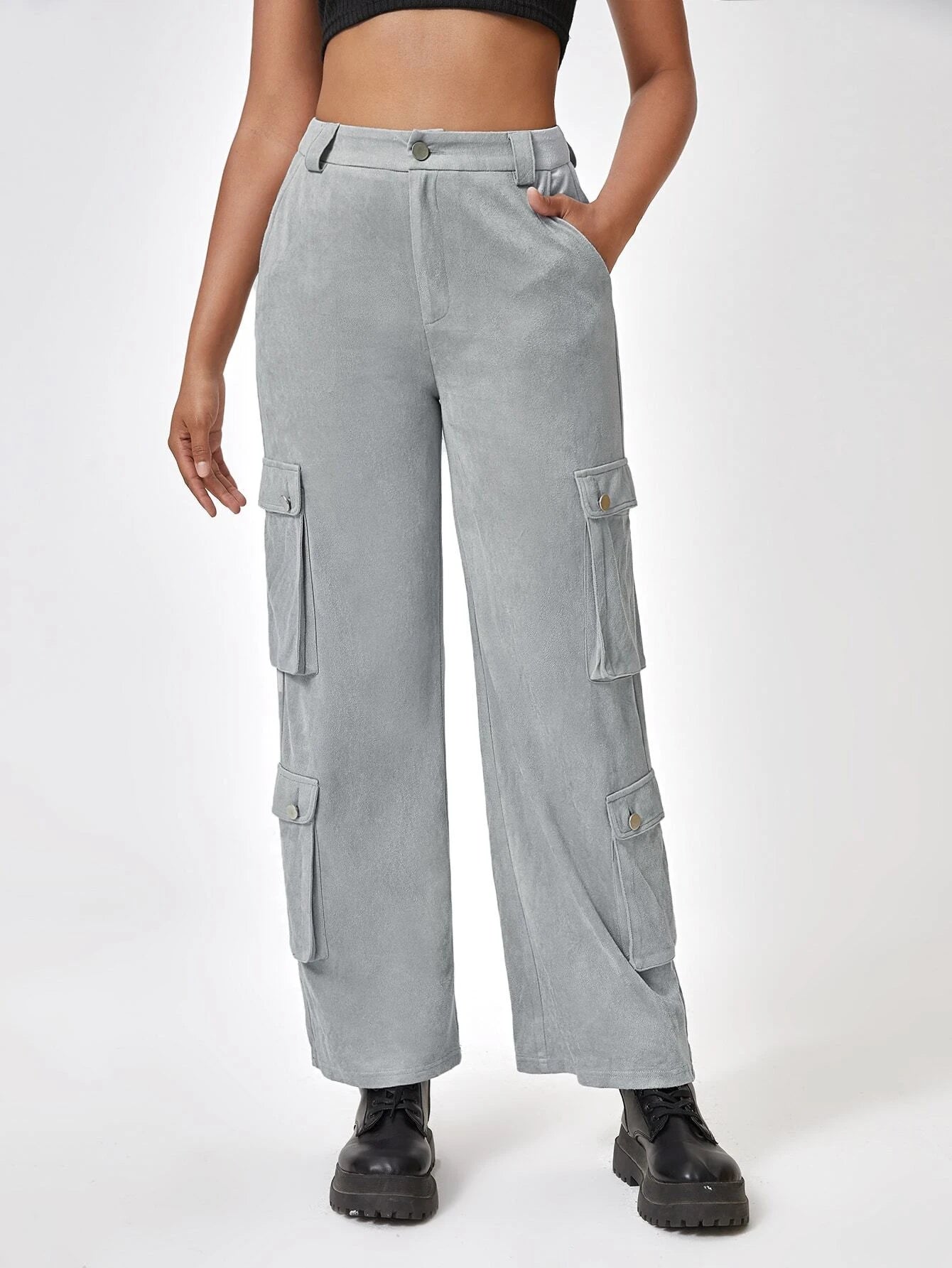 Plain Flap Pocket Side Casual Cargo Pants #ants – women's cargo pants front view