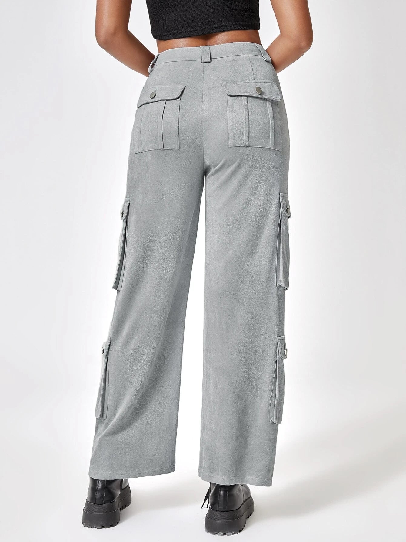 Plain Flap Pocket Side Casual Cargo Pants #ants – side profile view