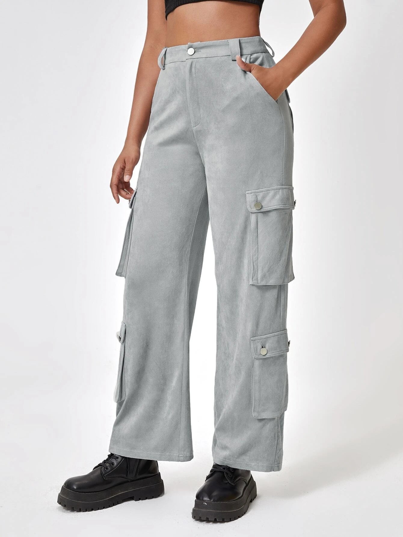 Plain Flap Pocket Side Casual Cargo Pants #ants – pocket detail close-up